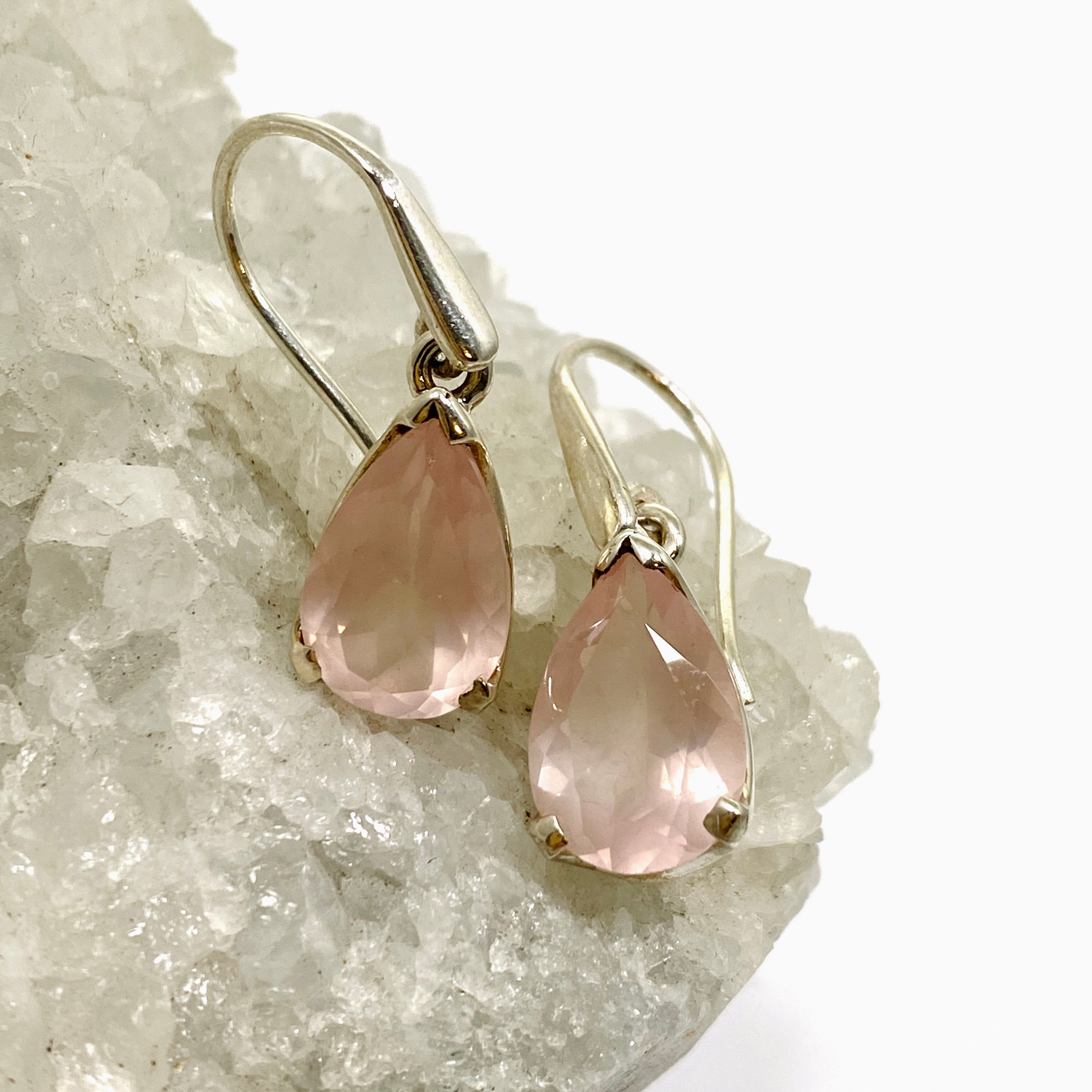 Rose Quartz Teardrop Faceted Earrings for Women - Dainty Crystal Drop Dangle Jewelry - Perfect for Wedding, Party & Everyday Wear