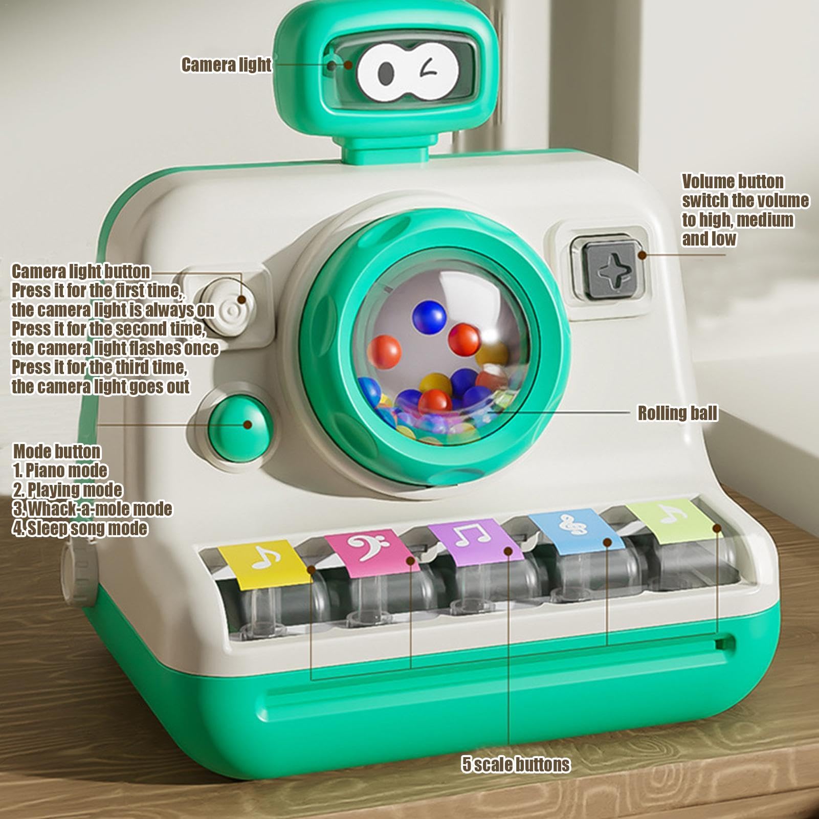 Kids Musical Keyboard Toy with Camera Design - Interactive Learning Toy with Sound & Lights | Educational Musical Instrument for Toddlers & Children | Perfect for Birthday Gifts, Early Music Education & Playtime Fun