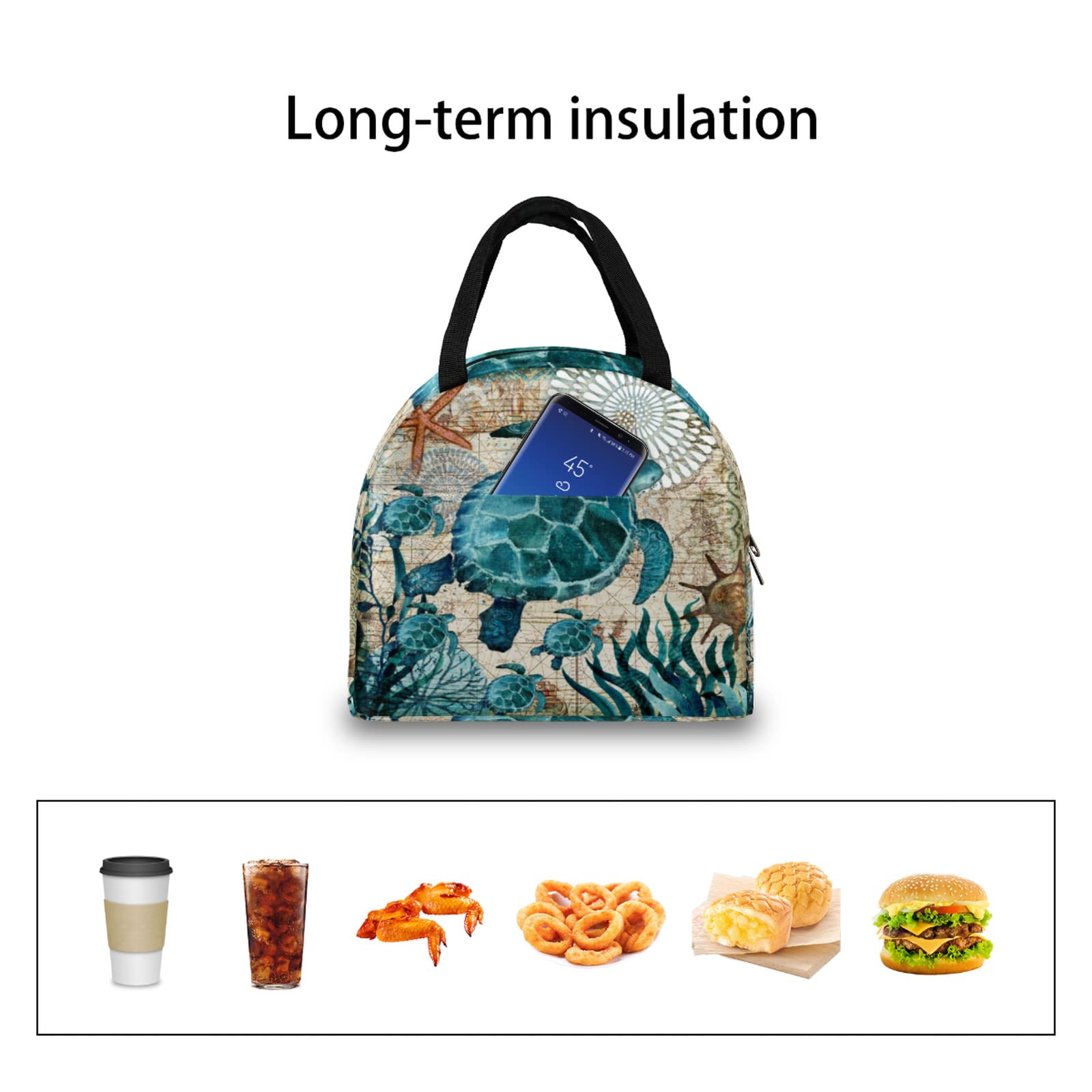 Ocean Turtle Insulated Lunch Box Cooler Bag - Reusable Thermal Tote for Women & Men - Perfect for Beach Picnics, School, Work & Outdoor Activities