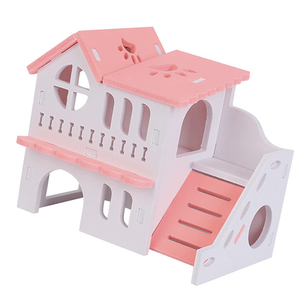 ULTECHNOVO 2-Story Hamster Cage - Wooden Hamster House with Exercise Wheel, Chew Toys & Multi-Level Play Area - Small Pet Habitat for Dwarf Hamsters, Gerbils, Mice - Perfect for Cage Enrichment & Playtime Activities