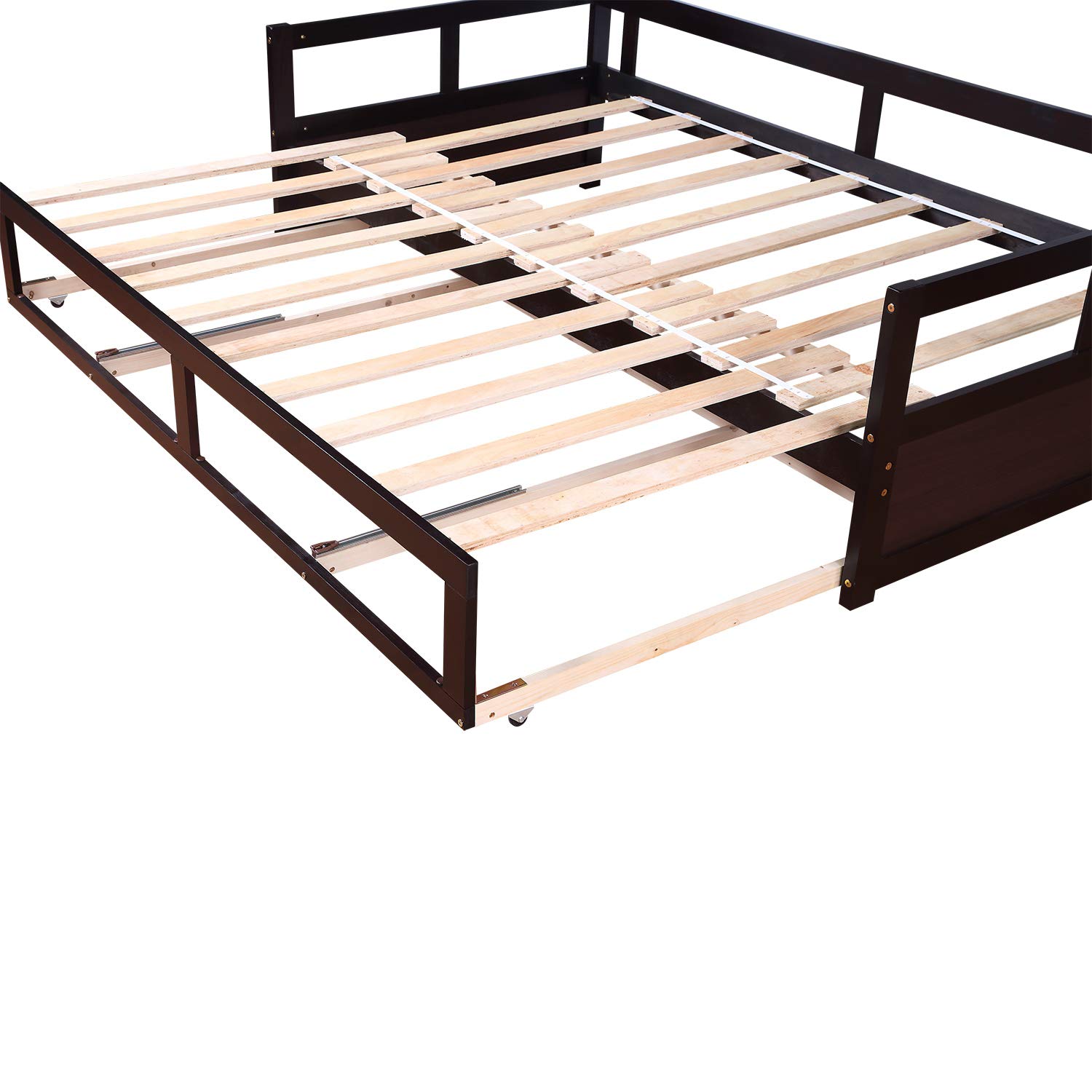 Merax Wooden Daybed with Trundle Bed & 2 Storage Drawers - Convertible Sofa Bed for Guest Room, Living Room & Small Spaces (Espresso Finish) - Perfect for Sleepovers, Home Office & Multi-Functional Furniture Needs