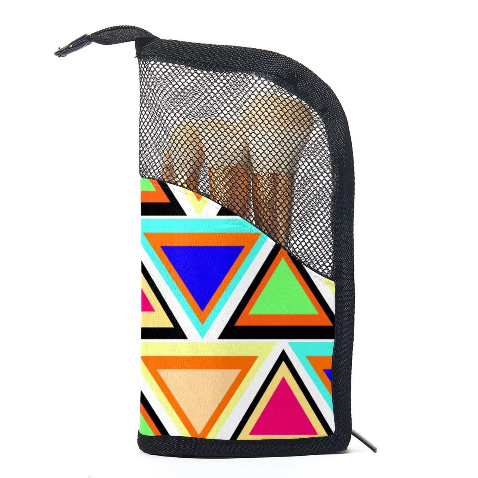 12-Piece Makeup Brush Organizer Bag with Geometric Triangle Retro Design - Portable Travel Cosmetic Brush Holder Case for Professional & Home Use