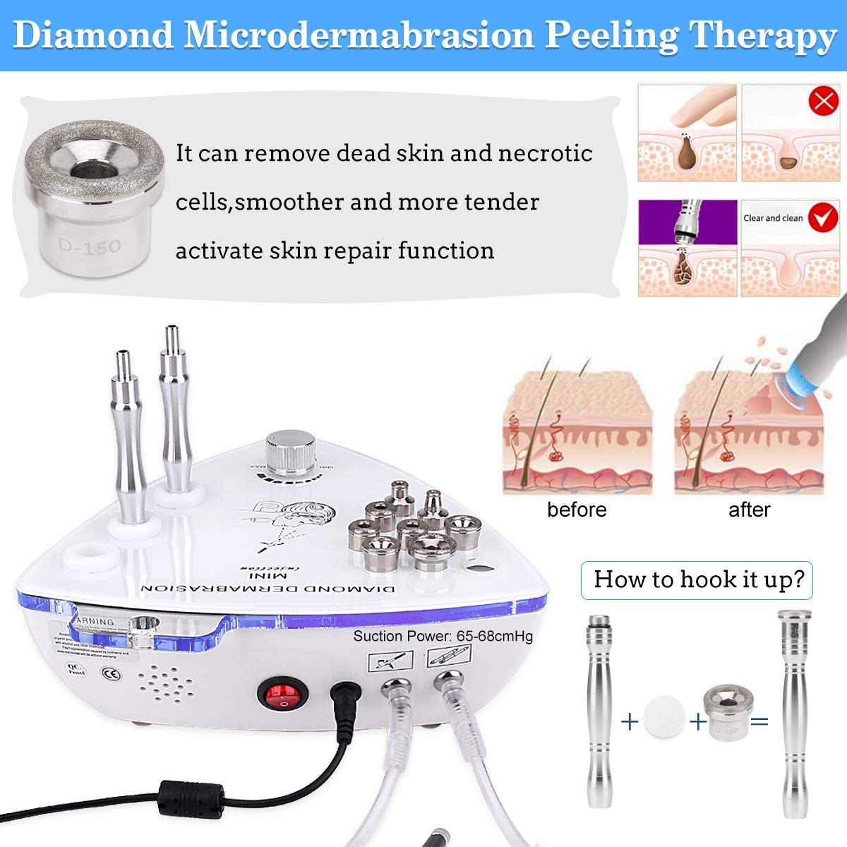 Professional Diamond Microdermabrasion Machine with Spray Gun - 65-68cmHg Strong Suction Power for Home & Salon Facial Treatments | Exfoliate, Rejuvenate & Brighten Skin | Perfect for Anti-Aging & Acne Scar Removal