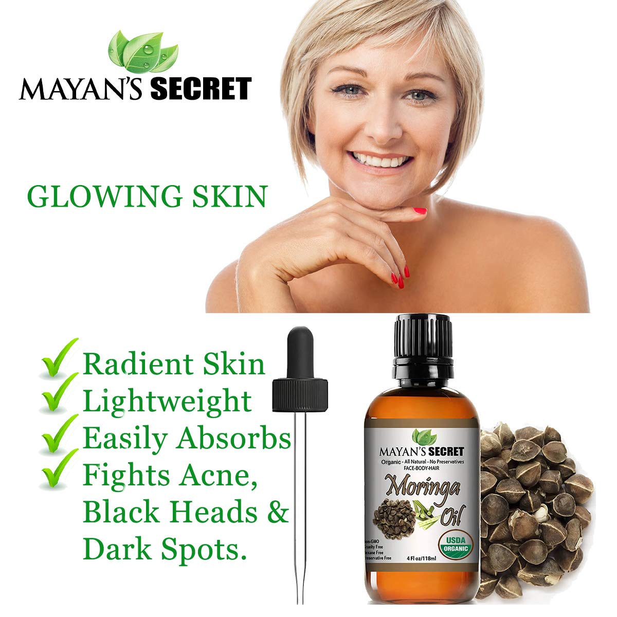 100% Pure Organic Moringa Seed Oil for Skin & Hair Care | Natural Anti-Aging Face Oil | Soothes Cuts, Rashes & Burns | Undiluted Cold-Pressed Moringa Oil for Dry Skin, Hair Growth & Wound Healing