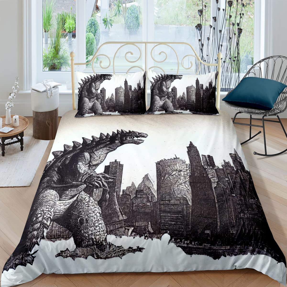 Dinosaur Duvet Cover Set for Boys - Queen Size 3D Bedding for Teens & Kids