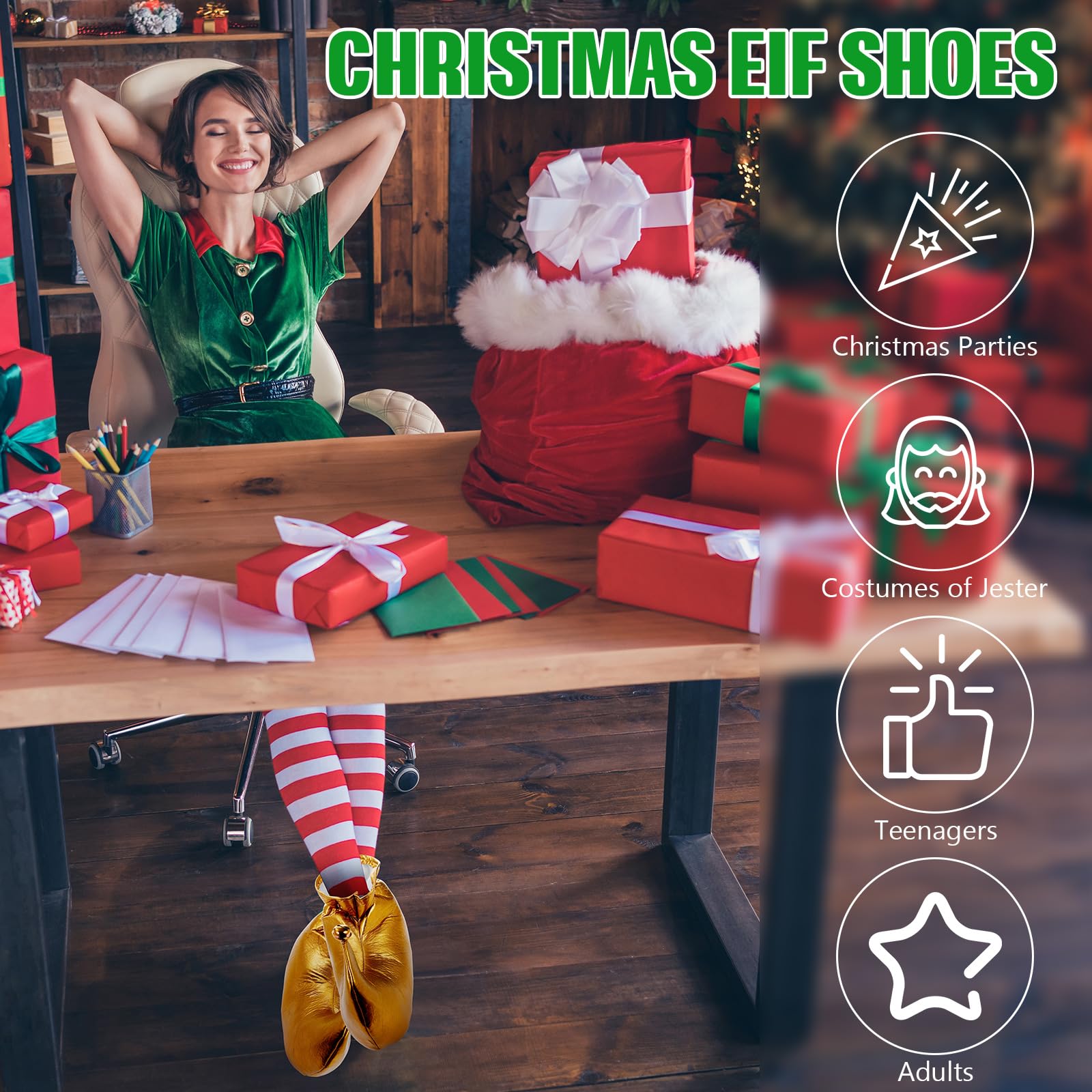 Elf Shoes for Adults - Jester Costume Shoes for Christmas & Cosplay - Novelty Deluxe Elf Accessories - Perfect for Holiday Parties, Themed Events & Renaissance Fairs