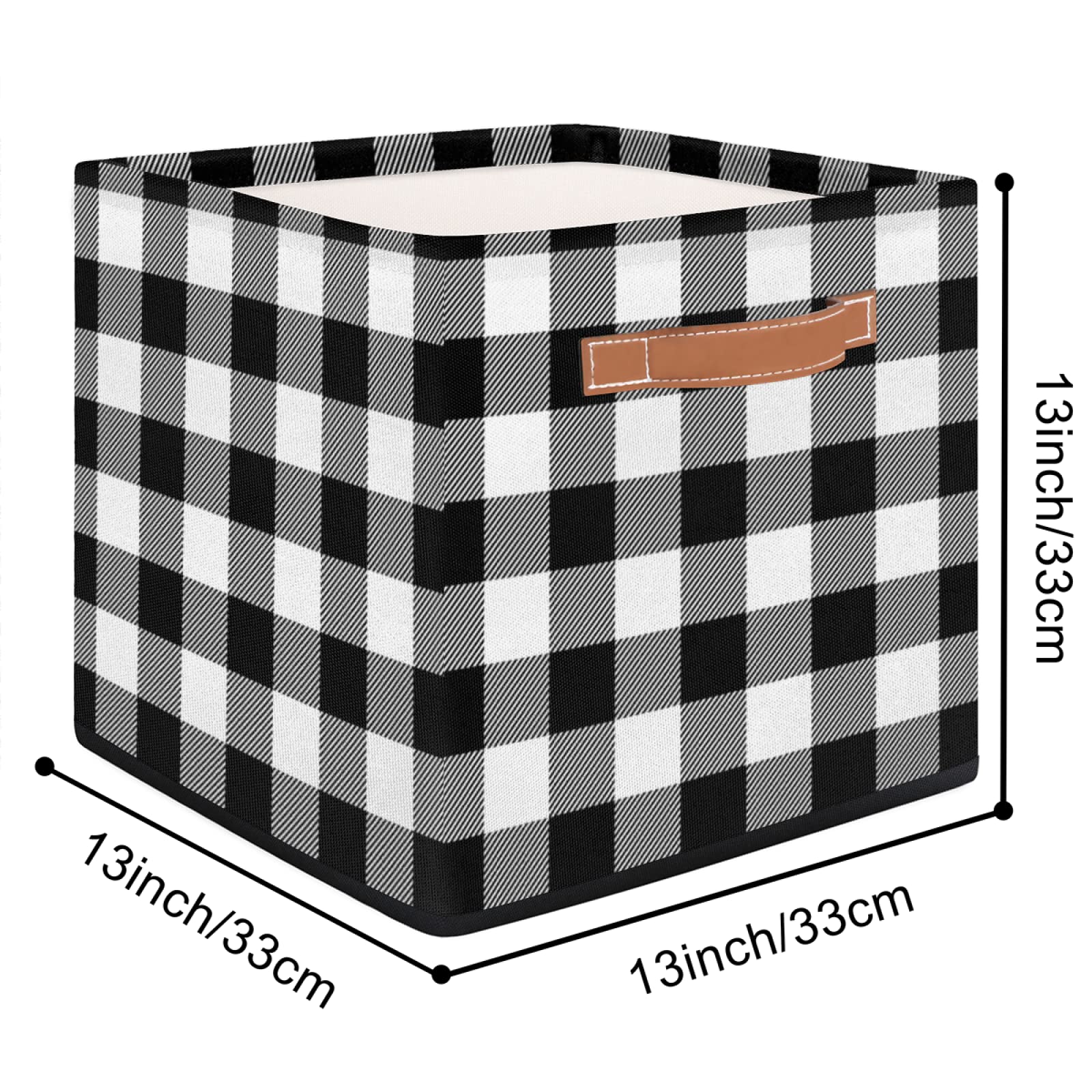 AUUXVA 13x13 Inch Collapsible Storage Cube Bin - Classic Black White Plaid Fabric Basket with Handles for Home Organization | Perfect for Closet Shelves, Nursery Toys, Bedroom & Living Room Storage