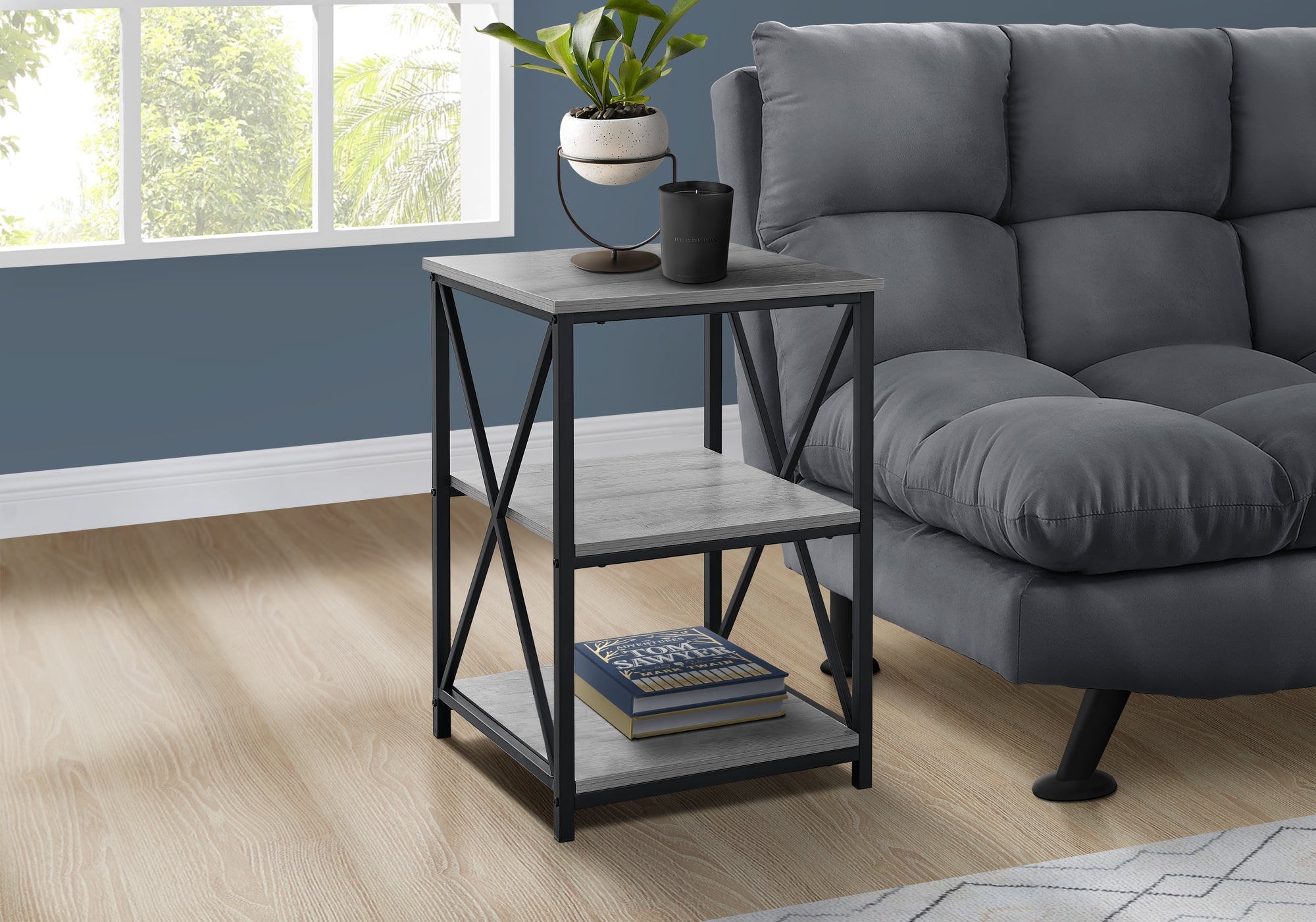 Modern Accent Table - 26 Inch Height in Grey & Black Metal Finish - Perfect for Living Room, Bedroom, or Entryway Decor