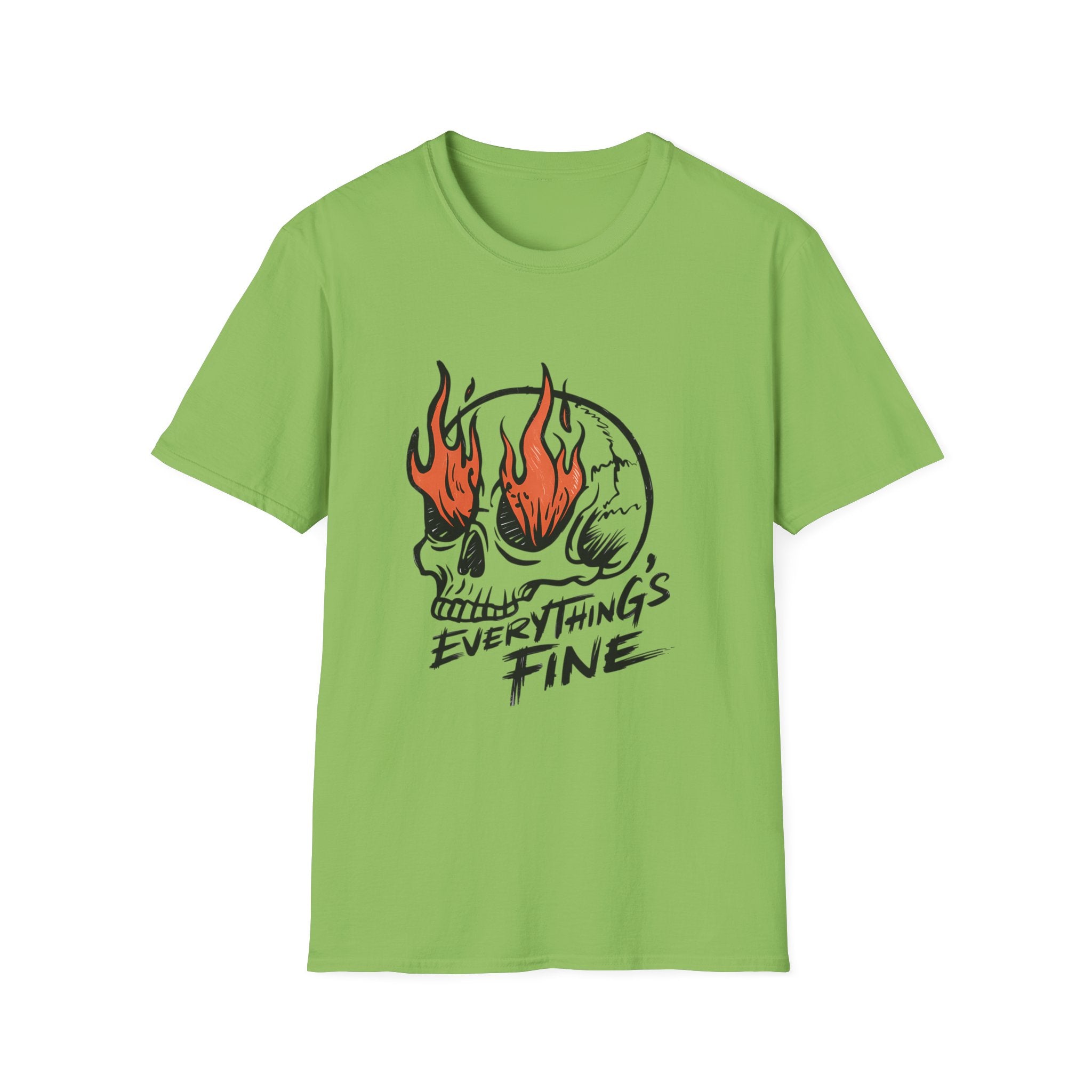 Everything's Fine Burning Skull Graphic T-Shirt for Men - Trendy Casual Streetwear Tee for Concerts, Parties & Everyday Wear