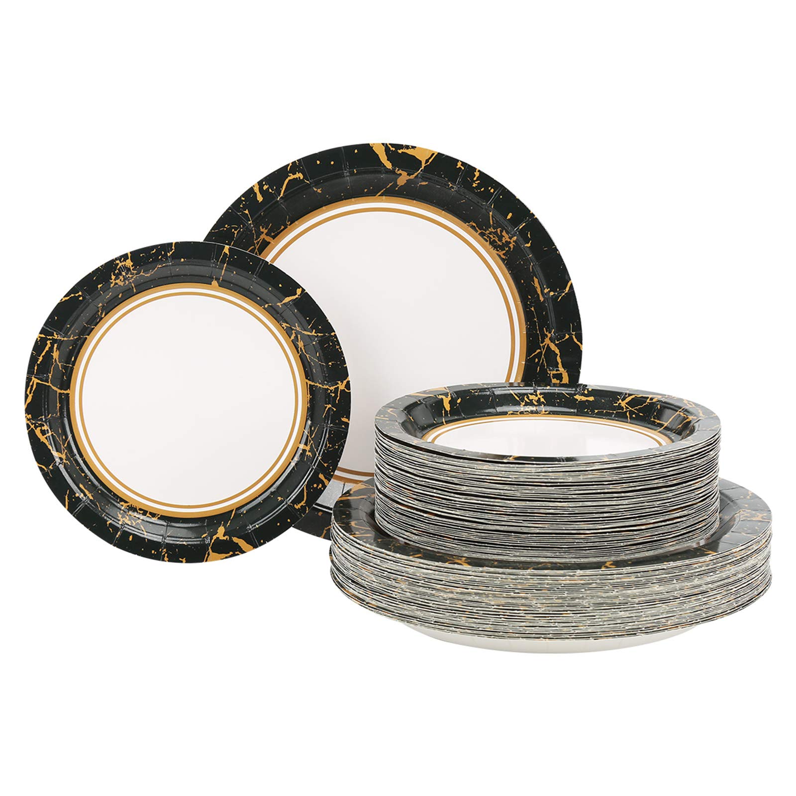 Premium Black Gold Disposable Paper Plates Set - 50 Elegant Dinner Plates & 50 Dessert Plates for Weddings, Parties, and Special Events - Stylish & Eco-Friendly Tableware for Entertaining Guests