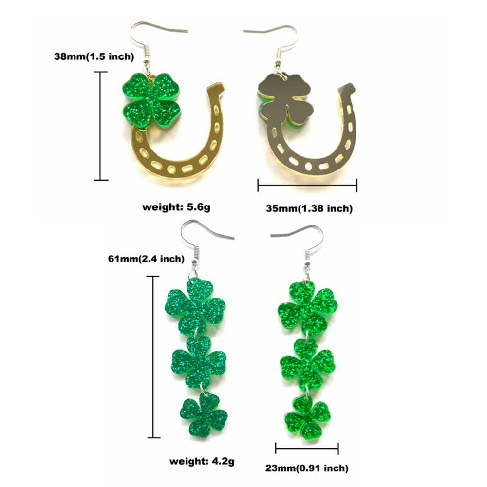 ASHMITA 2 Pairs St. Patrick's Day Earrings - Irish Shamrock Acrylic Dangle Earrings for Women | Green Lucky Clover Drop Earrings | Perfect for St. Patrick's Day Parties, Irish Themed Events & Everyday Fashion Accessories