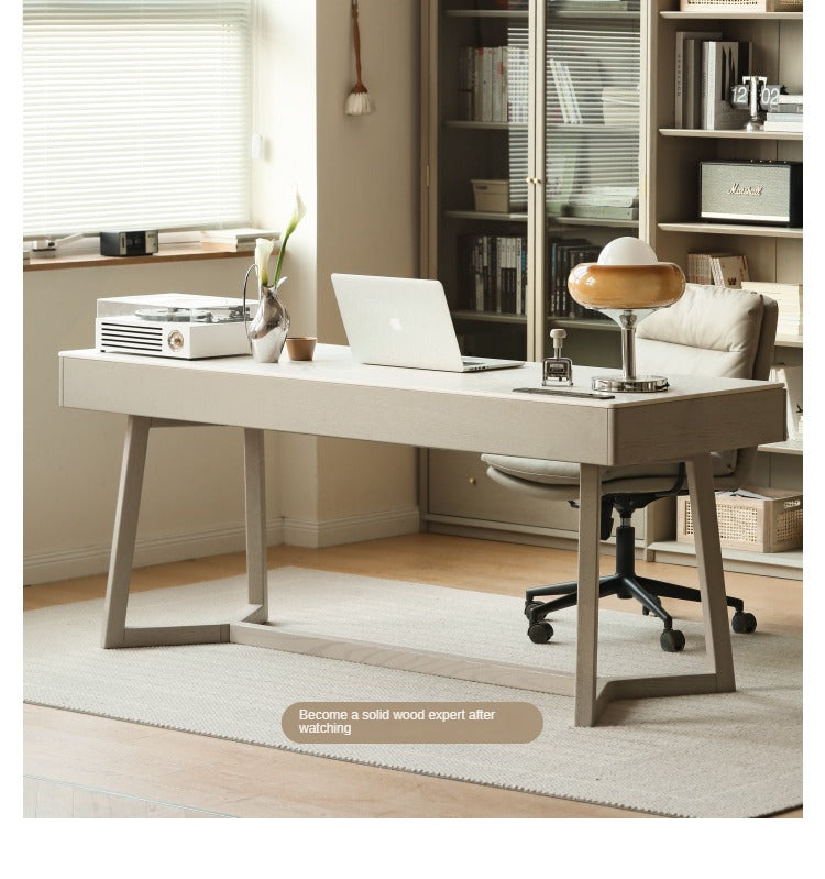 Solid Oak Wood Desk with Drawer - Warm & Elegant Writing Table for Home Office, Study Room or Library - Durable Wooden Workstation for Professionals & Students