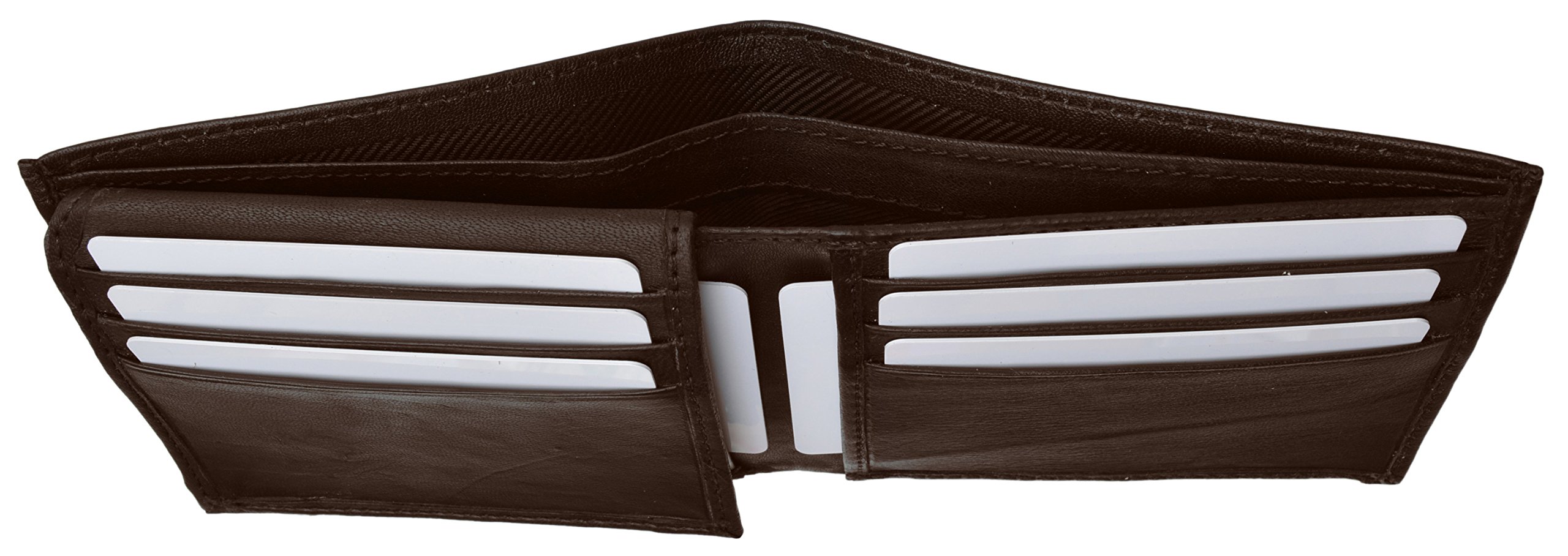 Genuine Leather Men's Bi-Fold Wallet with Fixed Flip-Up ID Window - Brown | Slim RFID Blocking Wallet for Everyday Carry & Travel