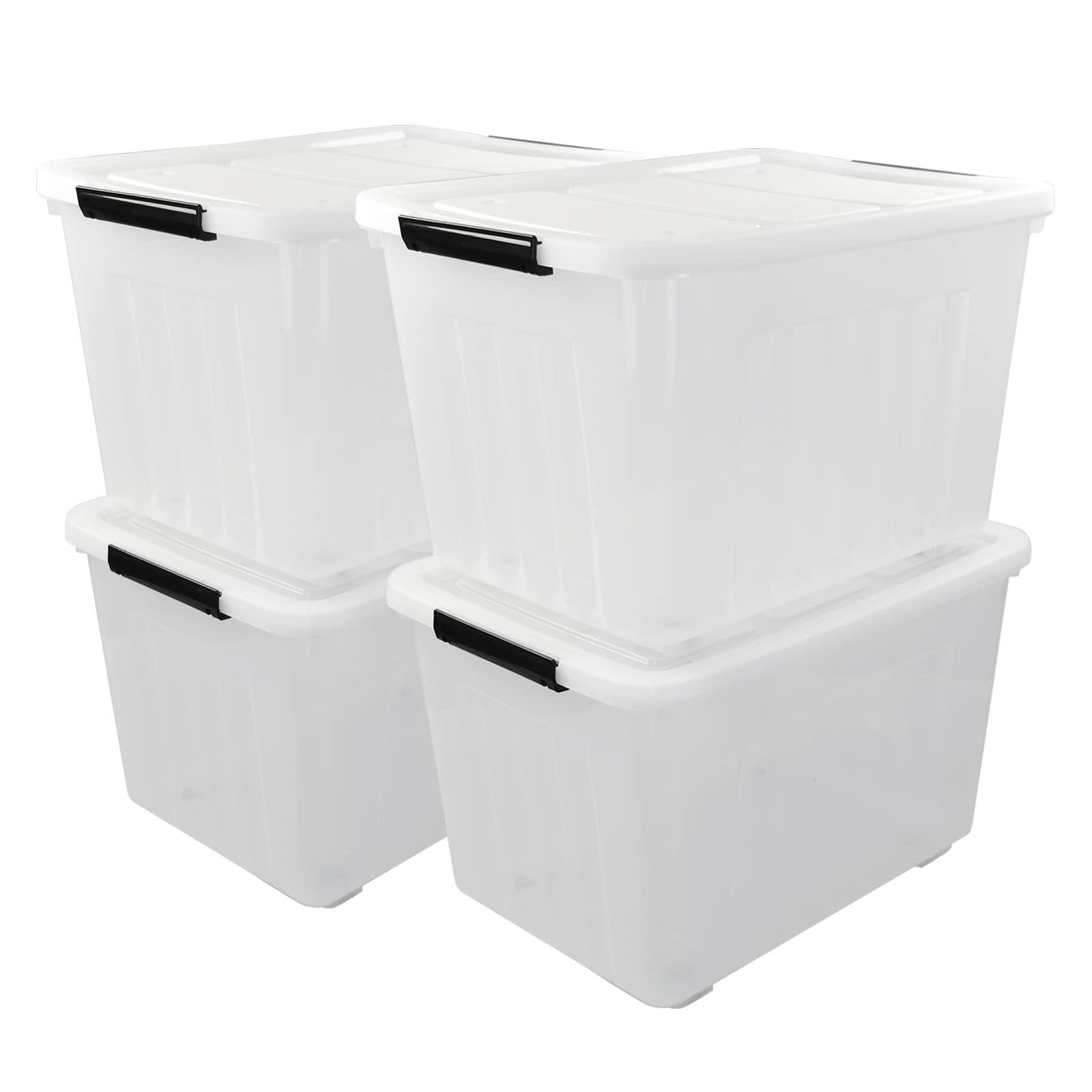 4-Pack 70L Large Clear Plastic Storage Bins with Wheels & Latches - Heavy Duty Organizing Containers for Home, Office, Garage & Closet Organization