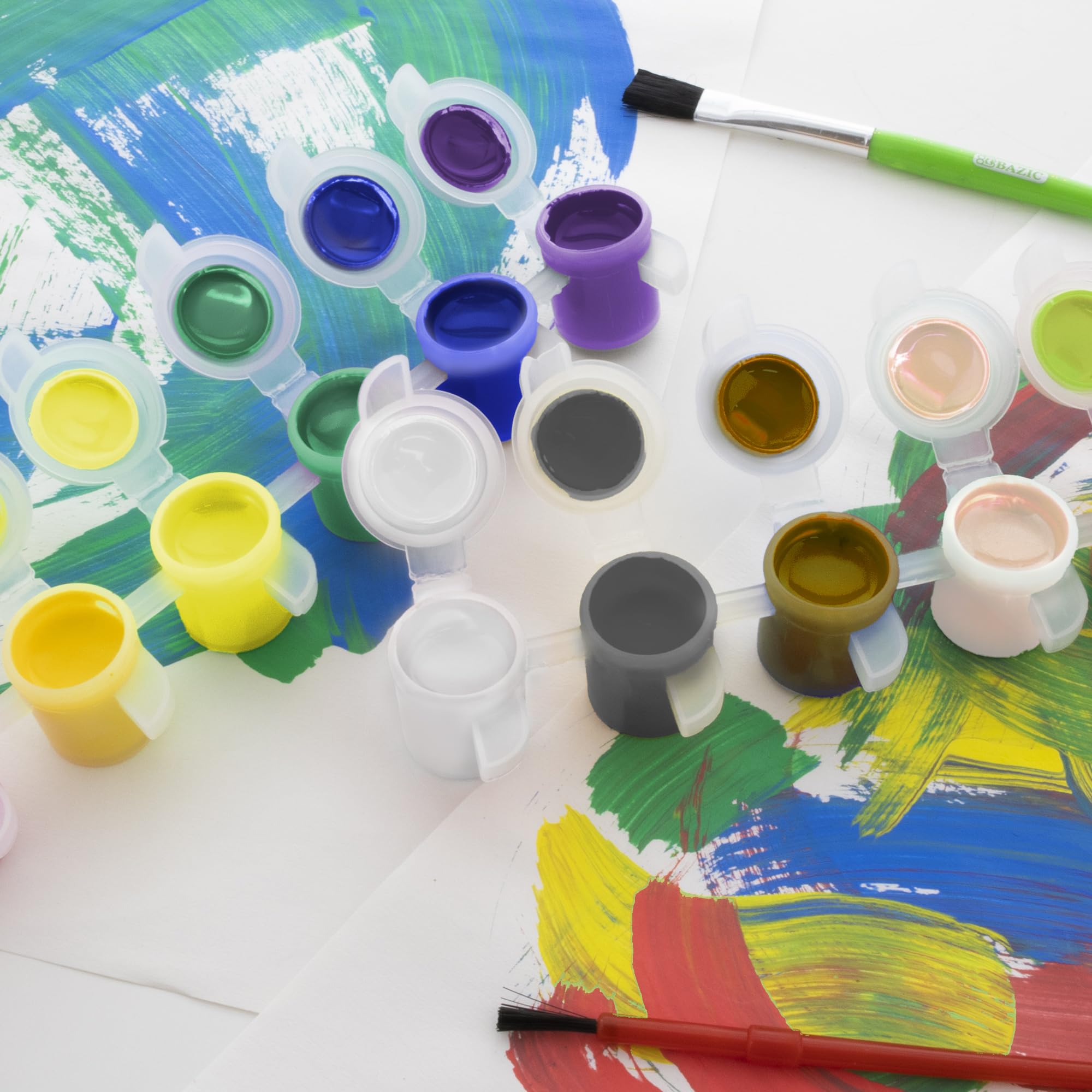 BAZIC Non-Toxic Kids Paint Set with Brush - 12 Vibrant Colors (60ml Each), 72-Pack Art Supplies for Children's Painting, Crafts & DIY Projects | Perfect Gift for Young Artists, School Activities & Creative Play