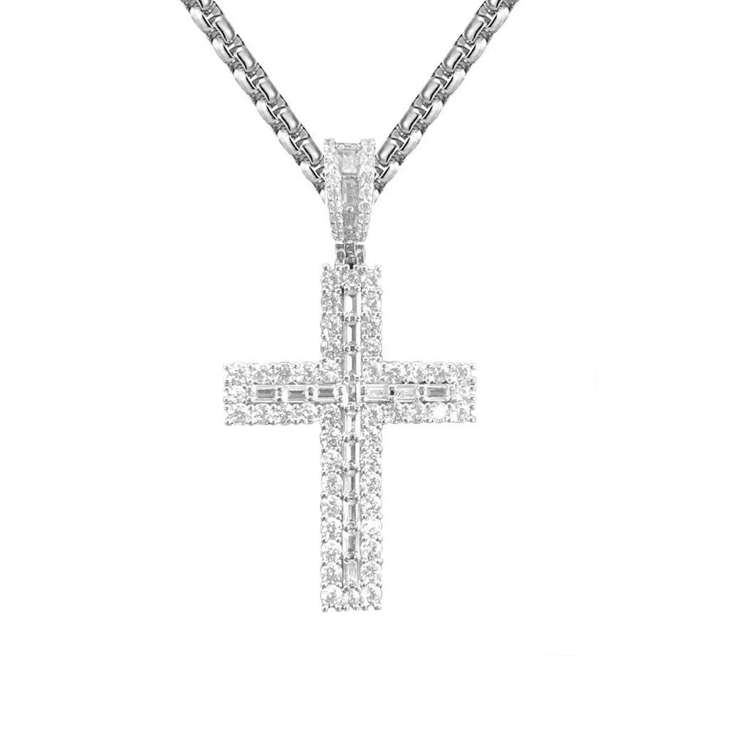 14K White Gold Plated Baguette Cross Pendant - Religious Jewelry for Women & Men - Perfect for Baptism, First Communion & Everyday Wear