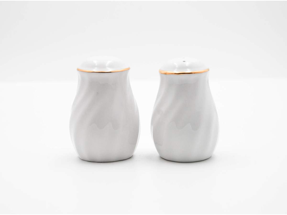 Premium Imperial Gold Salt and Pepper Shaker Set of 2 - Heavy Duty, Chip Resistant, Lead & Cadmium Free - Oven & Freezer Safe up to 500°F - Perfect for Dining Tables, Kitchen Countertops, and Gift Giving