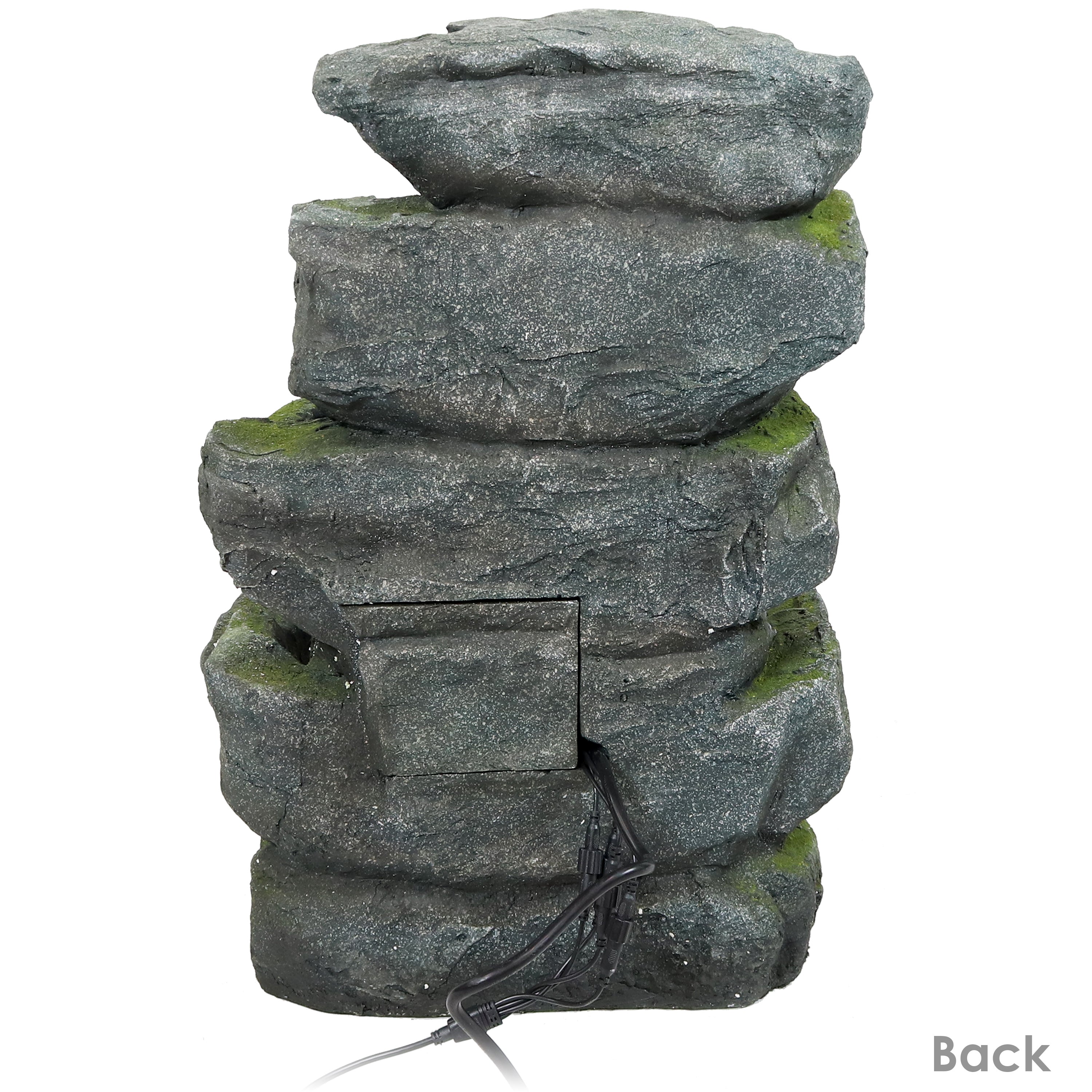 Sunnydaze Outdoor Electric 3-Tier Stone Waterfall Fountain with LED Lights - 23 Inch Height - Perfect for Garden, Patio, and Backyard Decor