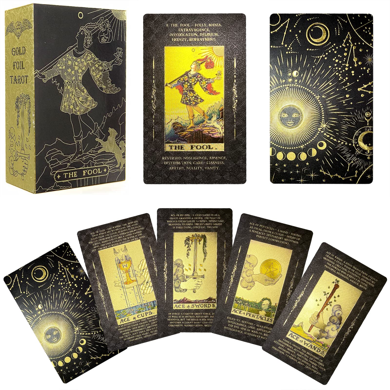 IXIGER Classic Tarot Cards Deck with Guide Book - 78 Cards for Beginners, Future Telling & Divination - Black Tarot Deck with Meanings on Each Card - Perfect for Meditation, Self-Discovery & Spiritual Guidance