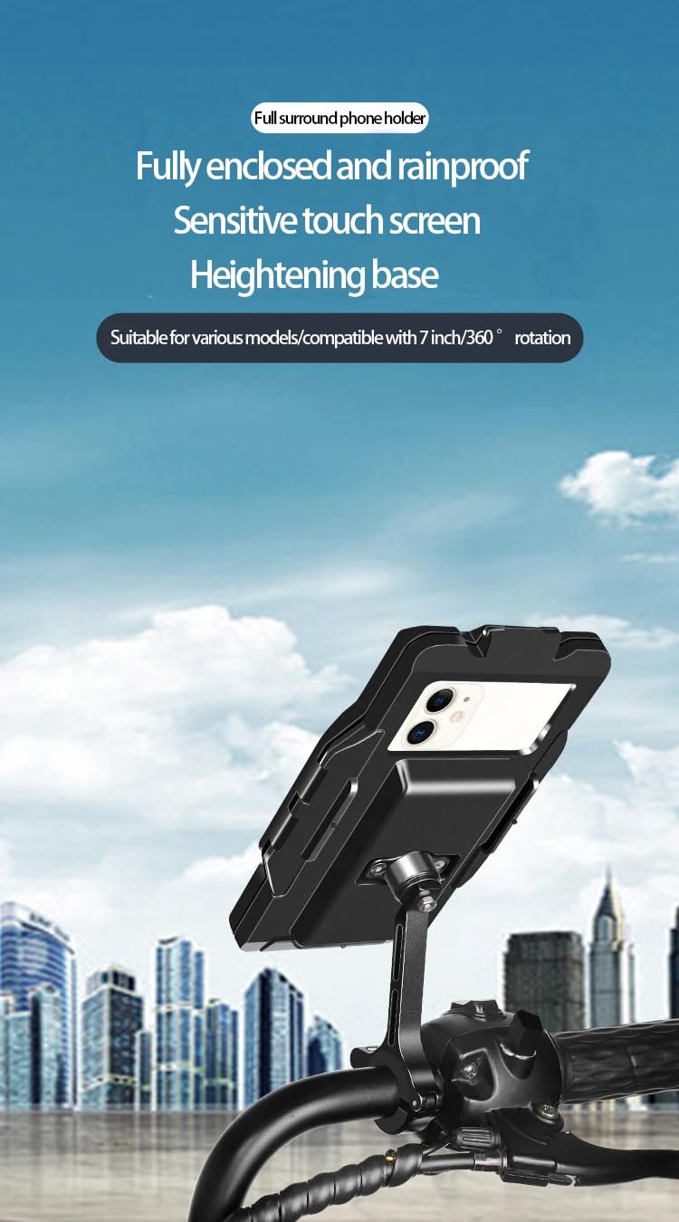 GUB Plus 16 Waterproof Bike Phone Mount - Full Sealed Touchscreen Phone Case Holder for Cycling, Motorcycle, GPS Navigation - Black (Ideal for Outdoor Sports, Commuting & Adventure Rides)