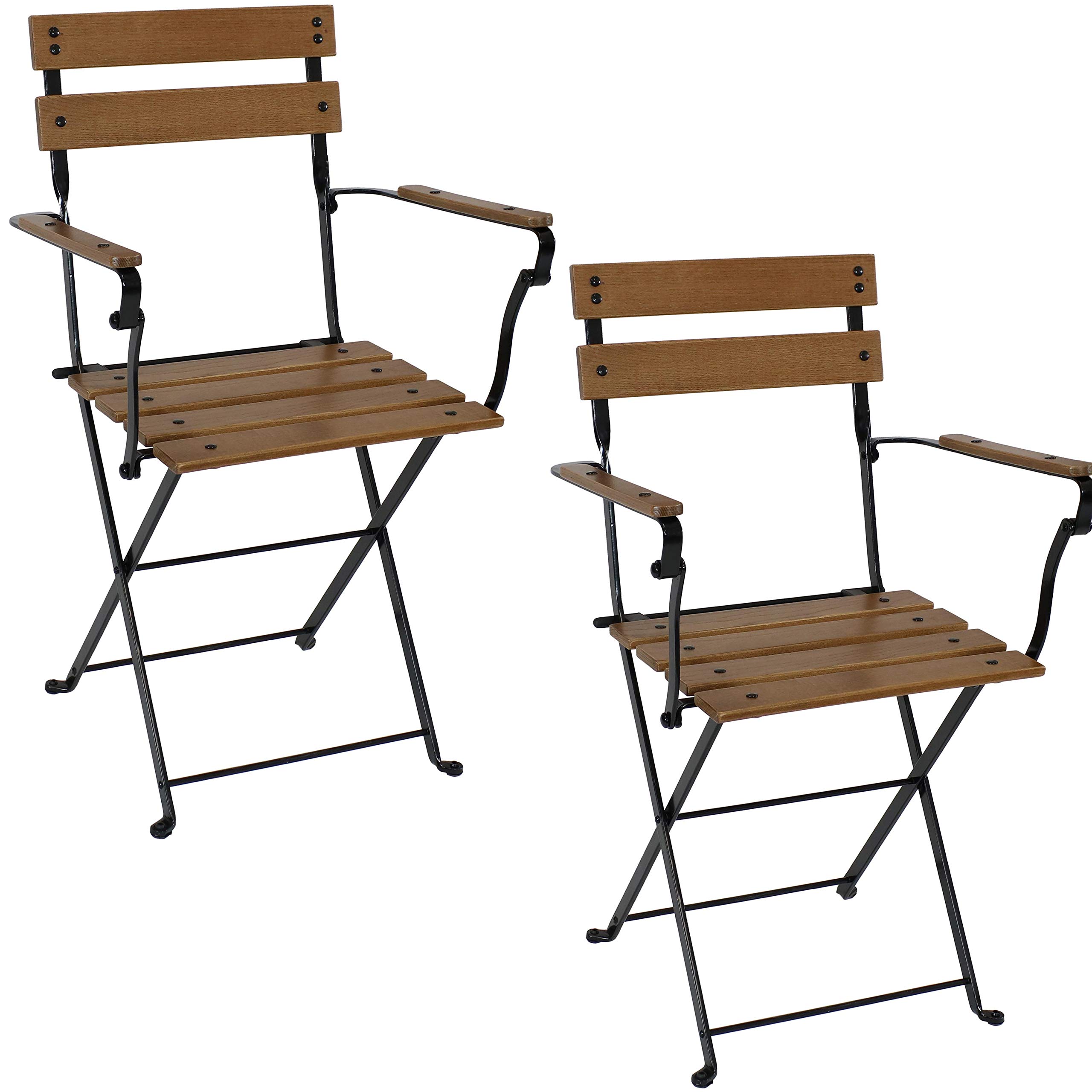 Sunnydaze European Chestnut Folding Dining Armchair Set of 2 - Sturdy Commercial Grade Indoor Outdoor Patio Furniture - Perfect for Dining Rooms, Restaurants, Cafes and Garden Parties
