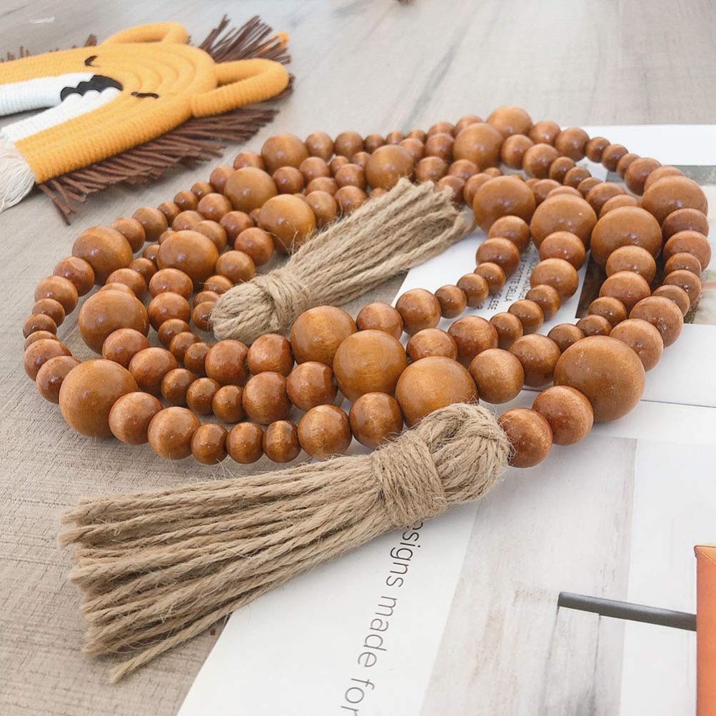 KESYOO 1pc Twine Beads Tassel Wall Hanging Decor - Handmade Wooden Bead Pendant for Boho Home Decor, Nursery, Living Room & Bedroom Decoration - Natural Fiber Tassel Ornament for Wall, Door & Window Dressing
