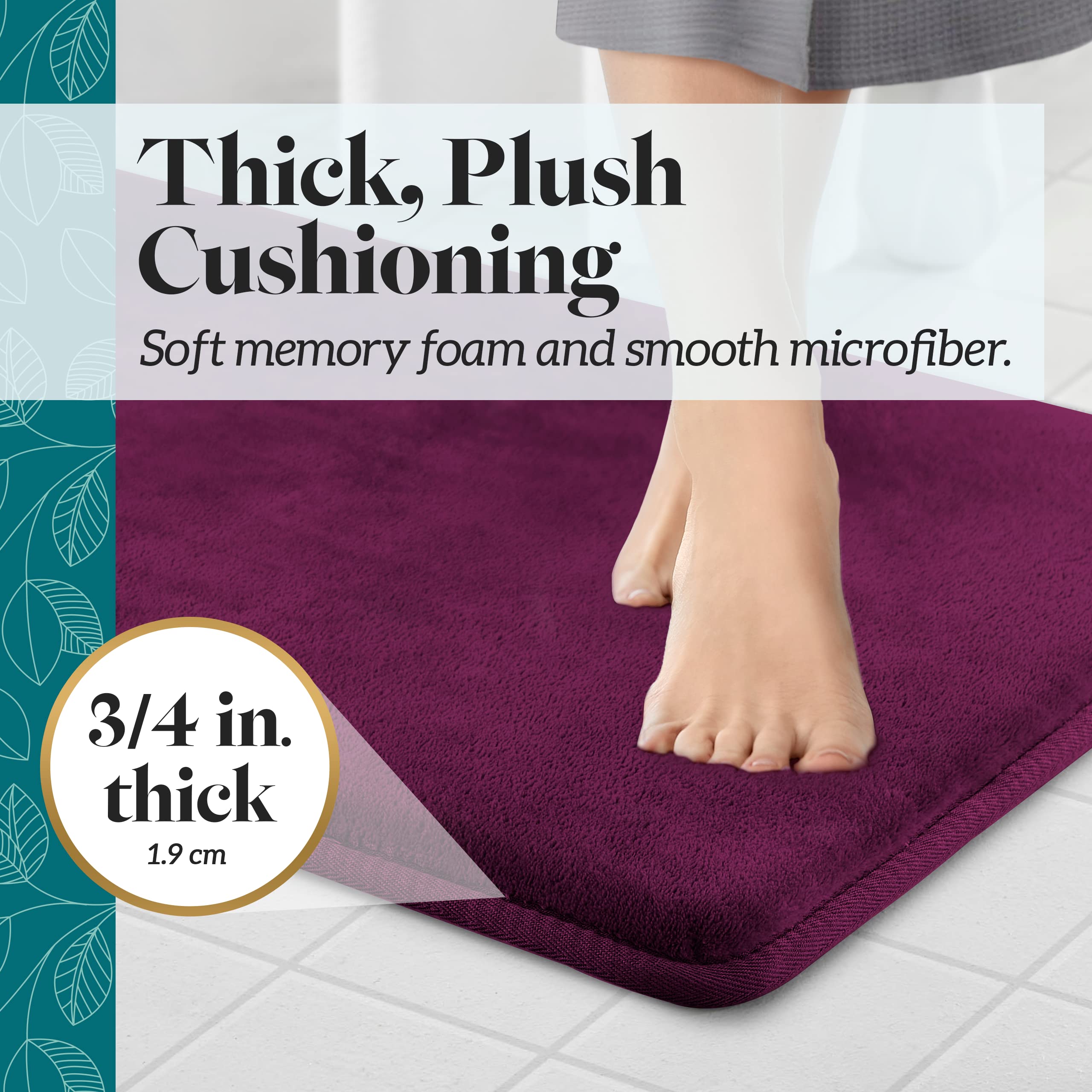 Genteele Memory Foam Bath Mat - Non-Slip Absorbent Super Soft Velvet Bathroom Rug (24