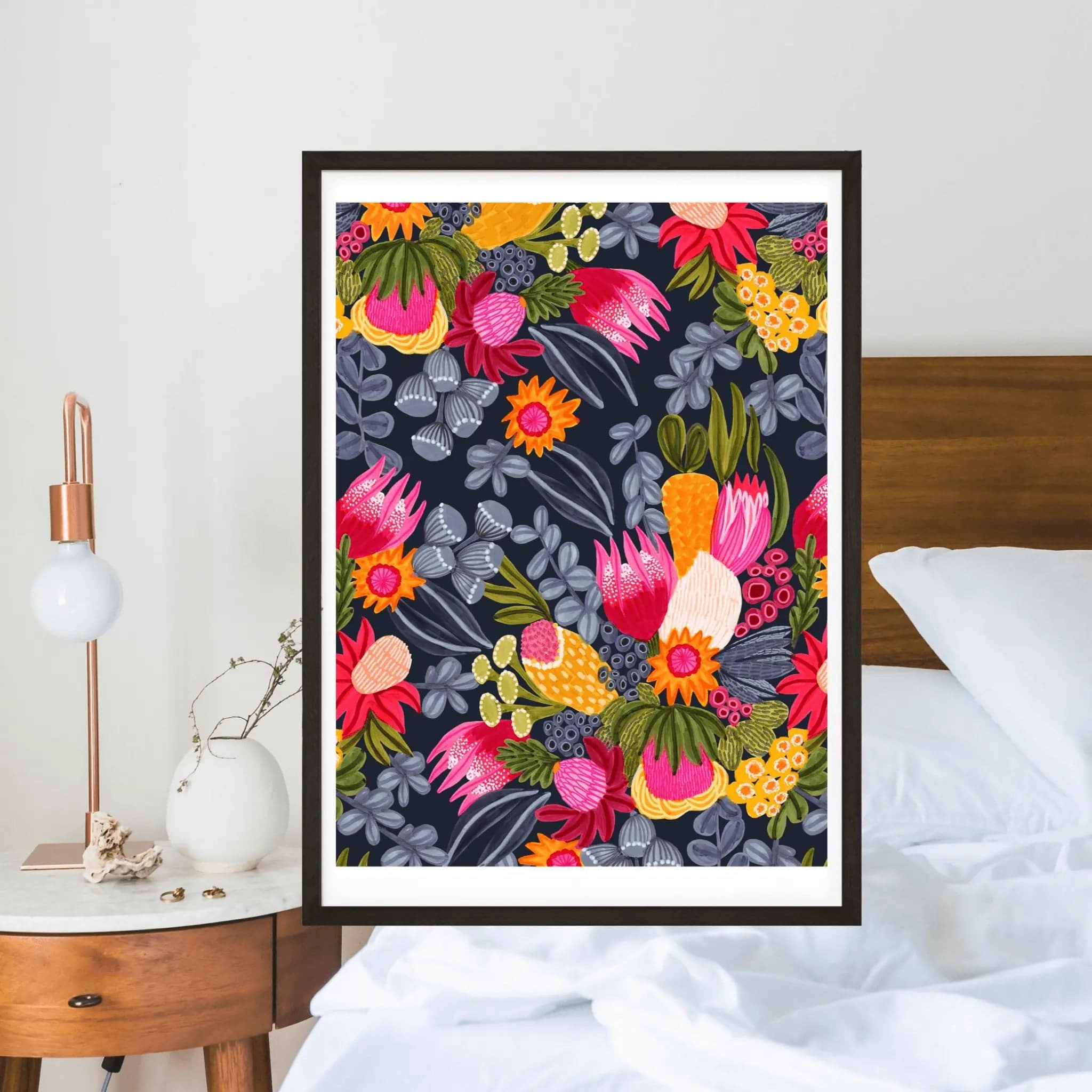 White Protea & Bush Flowers Botanical Art Print - Stunning Floral Wall Decor for Living Room, Bedroom & Office - Perfect for Home & Office Decor