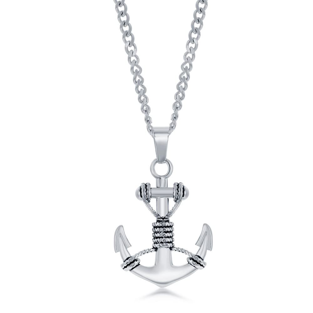 Oxidized Stainless Steel Marine Anchor Pendant Necklace for Men & Women - Nautical Jewelry for Boating, Sailing & Beach Outfits