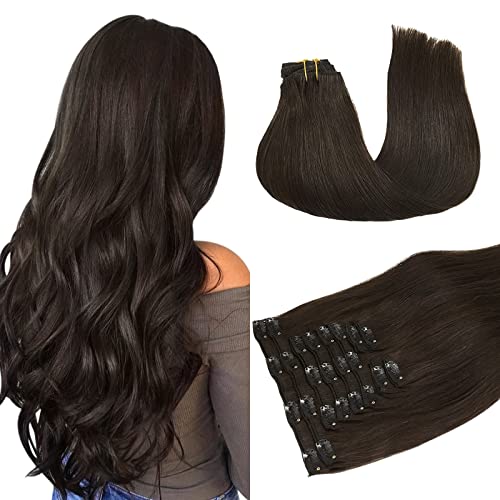 10pcs 160g 18 Inch Dark Brown DOORES Clip-in Human Hair Extensions - Remy Straight Natural Hair for Length & Volume | Perfect for Parties, Weddings & Daily Styling