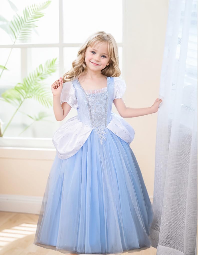 Blue Cinderella Princess Costume for Girls - Elegant Halloween Party Dress, Fairy Tale Birthday Outfit & Dress-Up Play