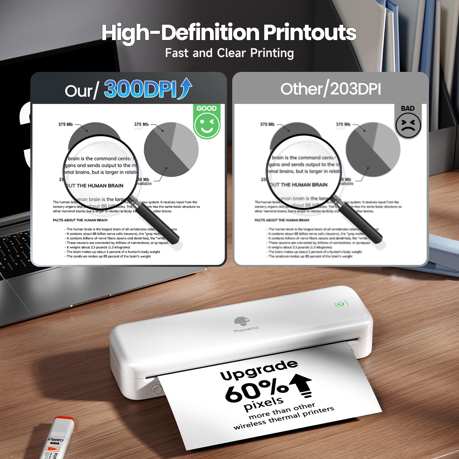 Phomemo M834 Wireless Portable Thermal Printer - Bluetooth Inkless Printer for 8.5
