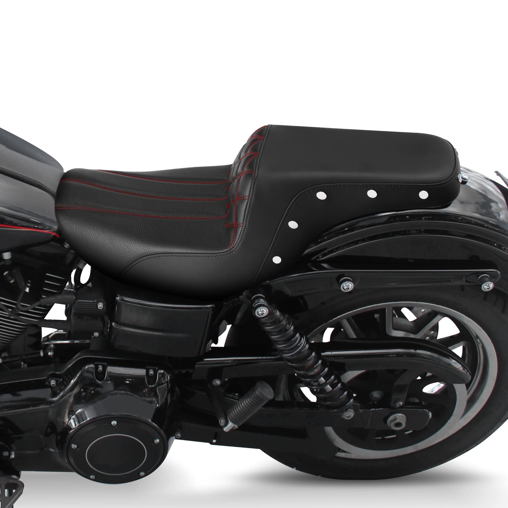 Harley Dyna Wide Glide Low Rider Street Bob Fat Bob FXDF Super Glide Custom FXDC Motorcycle Seat - Driver & Passenger Comfort Seat with Red Stitching (Fits 0617 Switchback Models) - Perfect for Long Rides and Custom Bike Upgrades