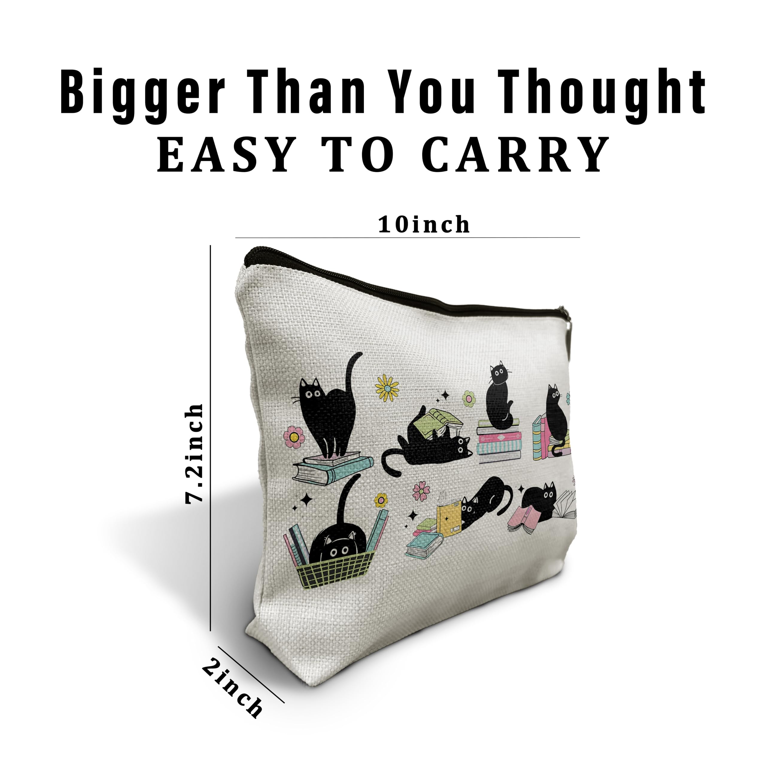 Black Cat Makeup Bag - Perfect Gift for Book Lovers & Cat Enthusiasts | Cute Cat Cosmetic Pouch for Women | Ideal for Travel, Daily Use & Book Club Meetings | Cat Themed Gifts for Readers & Cat Moms