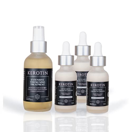 Kerotin Hair Growth Bundle: 3-Month Intensive Thickening Serum & Treatment Spray for Fine Thin Hair - Increases Hair Diameter, Boosts Natural Growth - Made in USA | Perfect for Daily Hair Care & Salon Treatments
