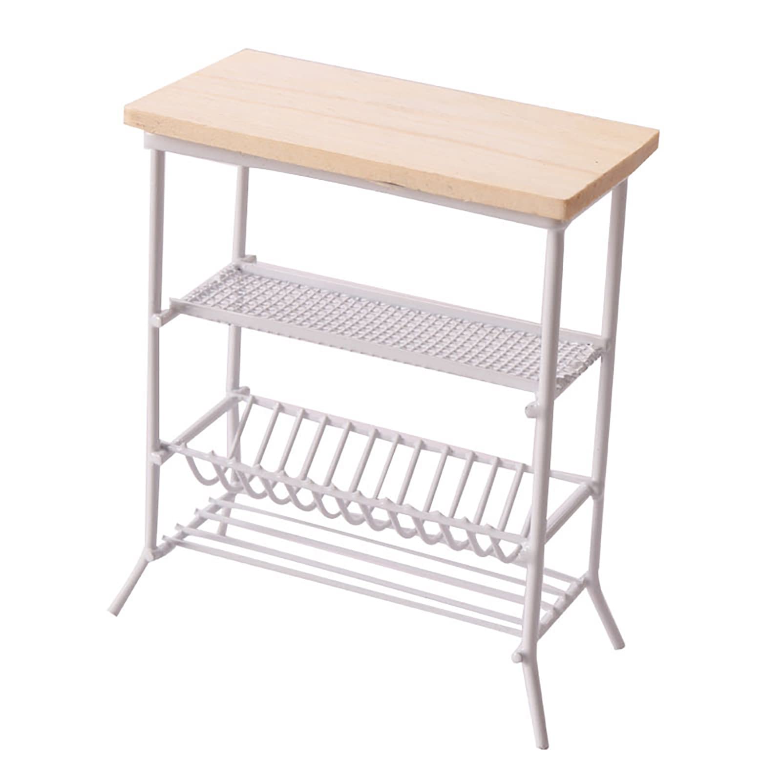Altsuceser 1:12 Scale Miniature Furniture Storage Rack - 3-Tier Dollhouse Shelf for Miniature Food Display, Kitchen Decor & Collectibles | Perfect for Dollhouse Accessories, DIY Crafts & Gift Giving (White)