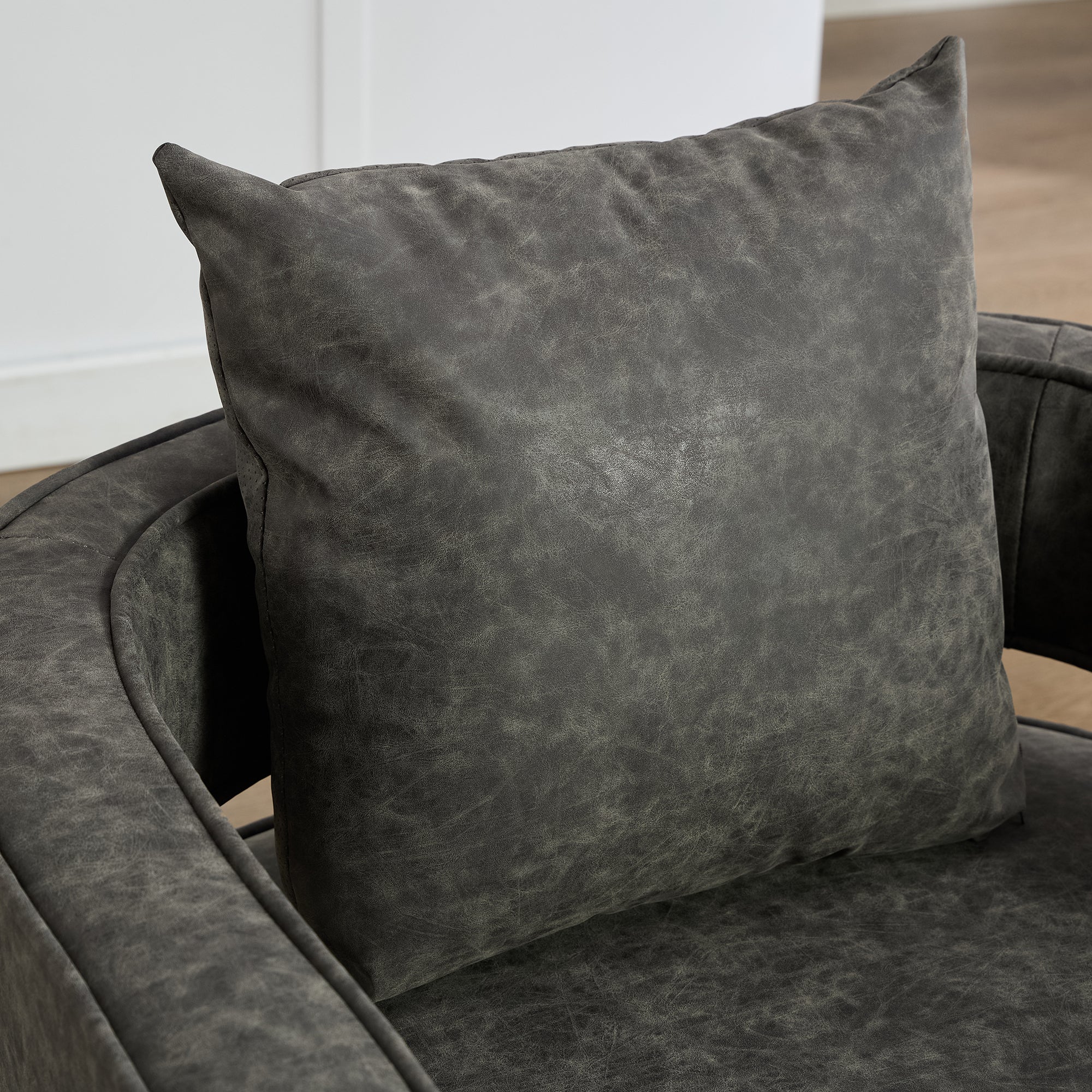 29.1W Swivel Accent Open Back Barrel Chair - Modern Comfy PU Leather Lounge Chair with Weathered Base - Perfect for Nursery, Bedroom, Living Room, Hotel & Office - Ergonomic Club Chair for Relaxing, Reading & Entertaining (Gray)