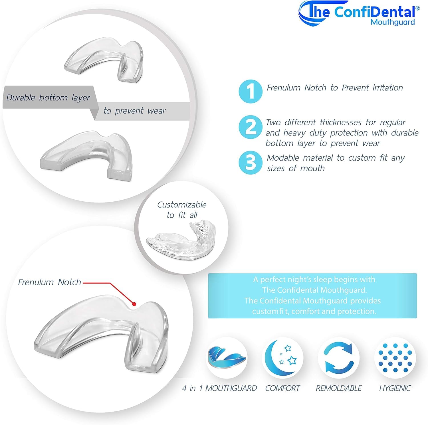 3 Pack Moldable Mouth Guard for Teeth Grinding & Clenching - Bruxism Night Guard, Sports Mouthguard & Teeth Whitening Tray - Includes 2 Regular & 1 Heavy Duty Guards (LLL & II) - Perfect for Sleeping, Boxing, MMA & Dental Care
