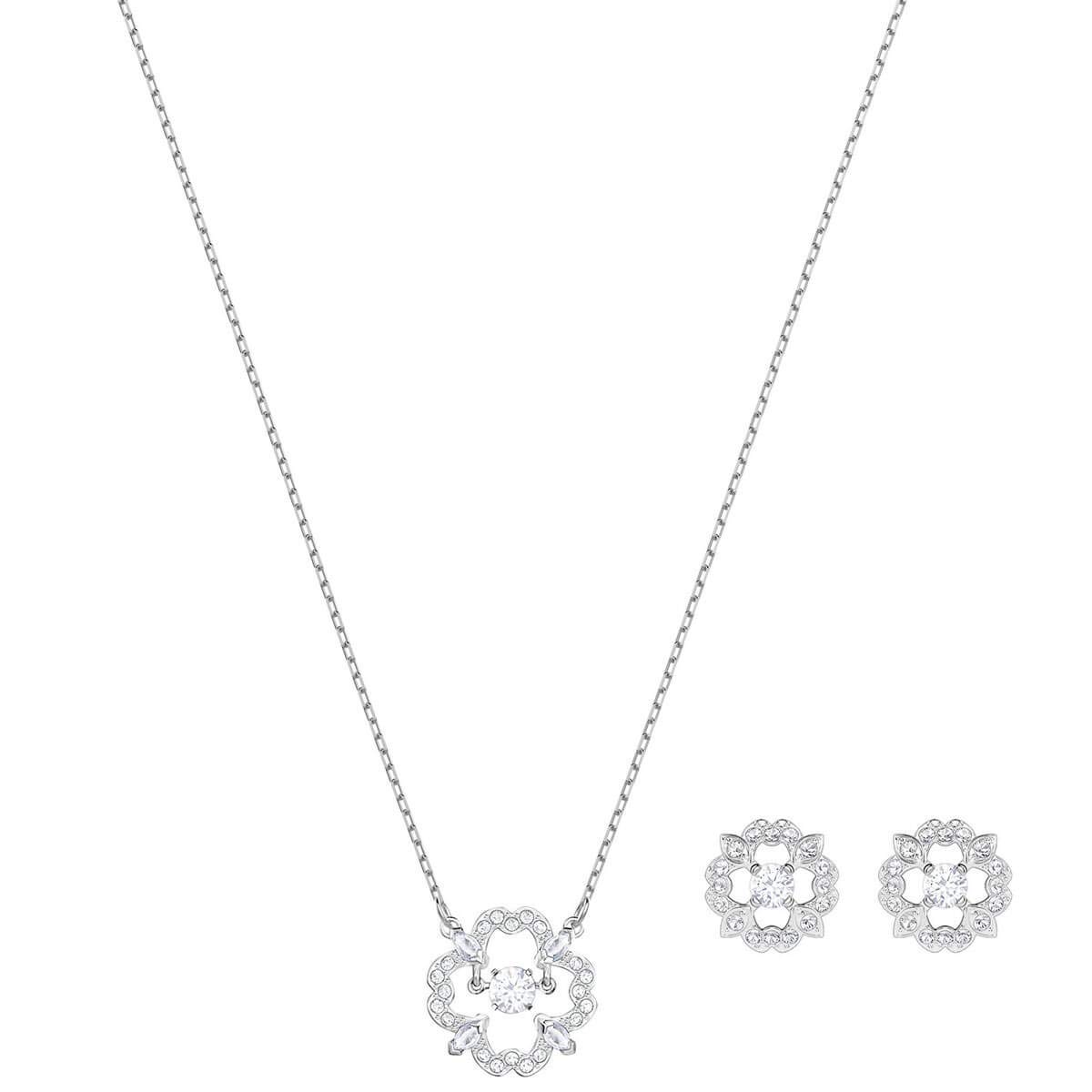 Swarovski Sparkling Dance Rhodium Plated Necklace & Earrings Set - Elegant Jewelry Gift for Women, Perfect for Weddings, Parties & Special Occasions