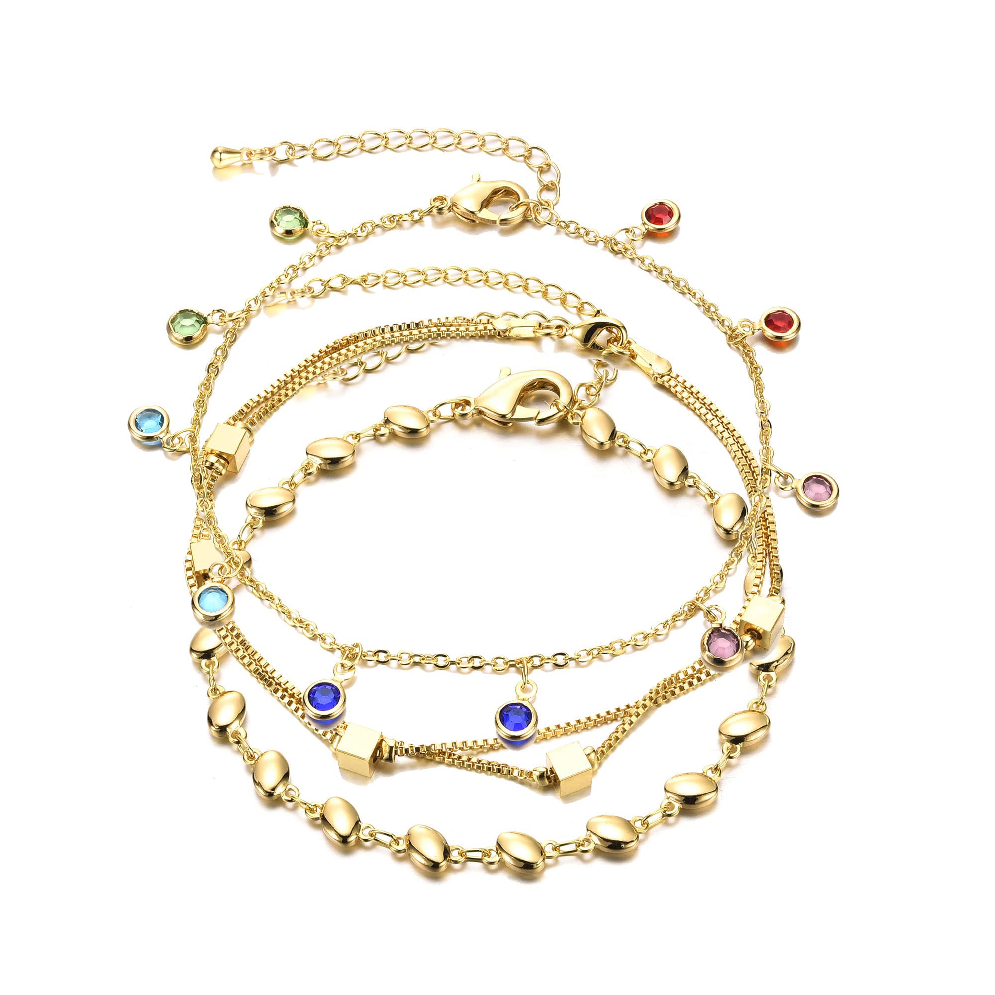 BOPREINA 3-Pack Women's Ankle Bracelets - Dainty Boho Layered Anklets for Beach, Summer & Festival - Adjustable Foot Jewelry Gift for Her - Perfect for Vacation, Wedding & Boho Fashion Accessories