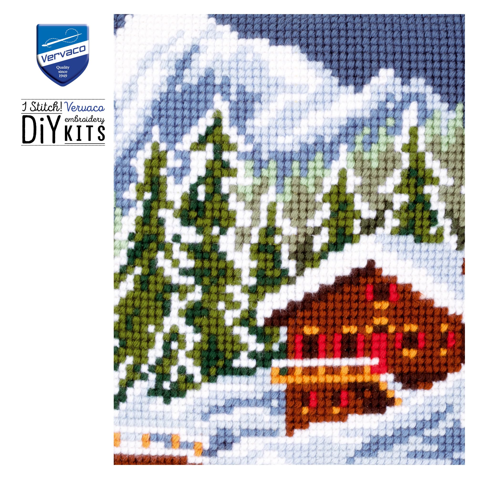Vervaco Cross Stitch Cushion Kit - Winter Snow Landscape Embroidery DIY Craft for Home Decor | Perfect for Living Room, Bedroom & Gift Giving