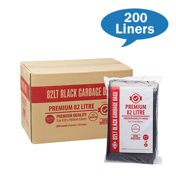 Premium Extra Heavy Duty 82Lt Black Trash Bags - Large Capacity Garbage Bags for Kitchen, Office & Outdoor Use