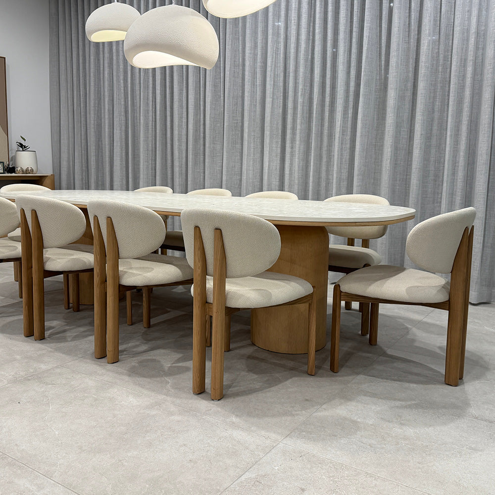 BERLY Modern Dining Chair - Oat & Natural Wood Finish - Perfect for Kitchen, Dining Room, and Home Office Use