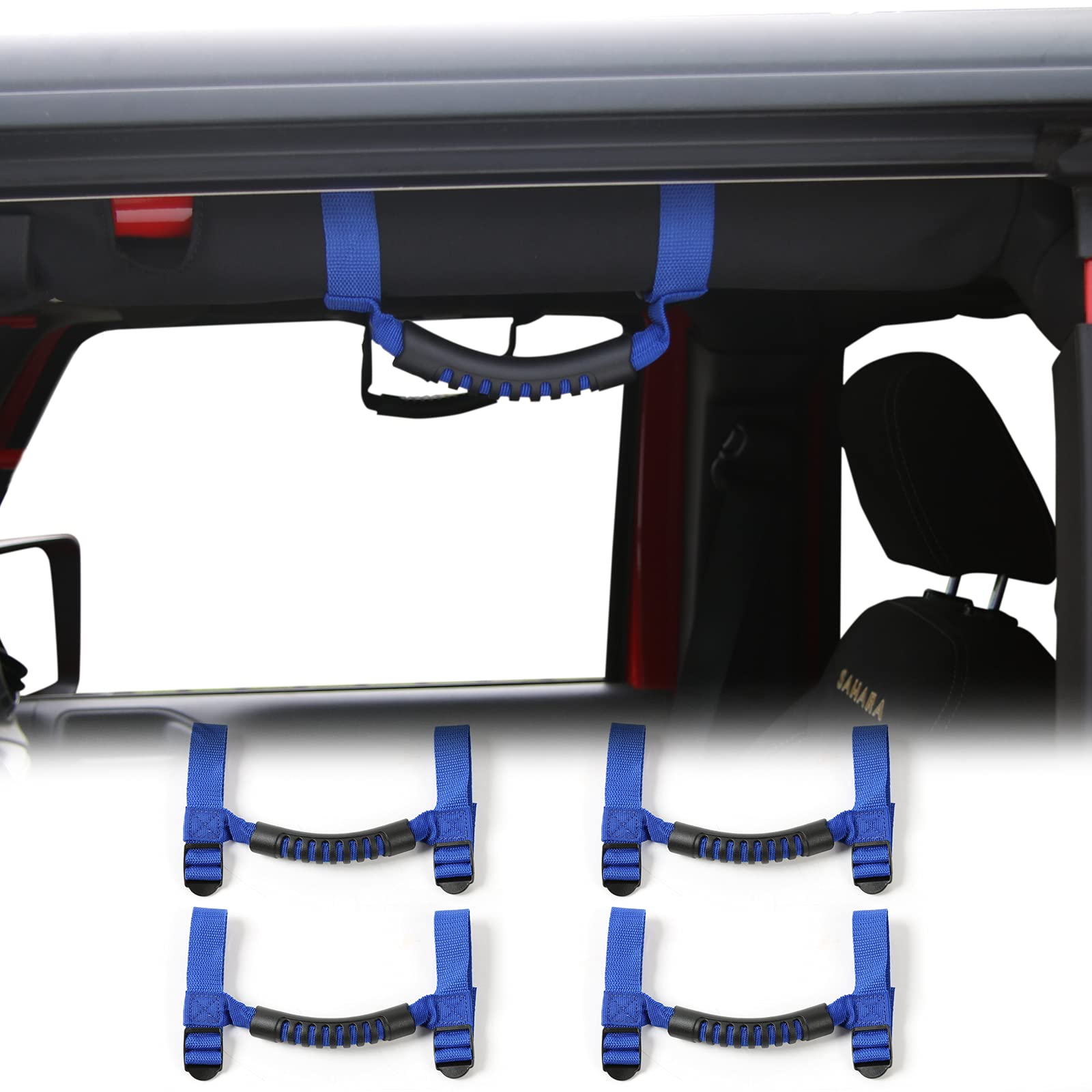 CheroCar Heavy Duty Roll Bar Grab Handles for Jeep Wrangler (1987-2020) - Black & Blue Off-Road Accessories for YJ TJ LJ JK JL Models - Perfect for Sahara, Rubicon & Unlimited - Enhanced Safety & Comfort During Off-Roading Adventures