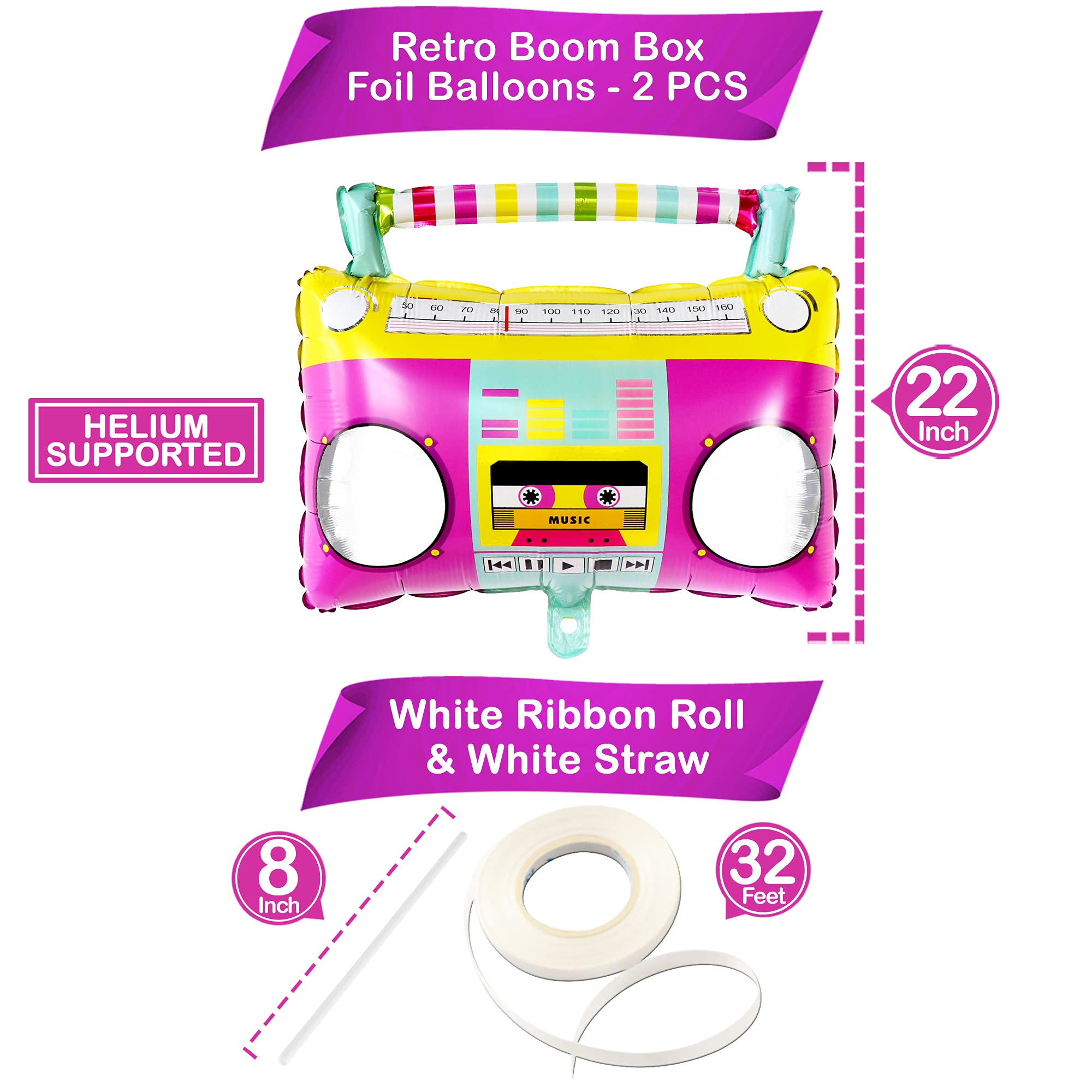 **KatchOn 22 Inch Gold Chain & Boombox Balloons - Pack of 32 | 90s Party Decorations for Hip Hop, Roller Skate & Retro Themed Events | Perfect for Birthday, Graduation & Anniversary Celebrations**