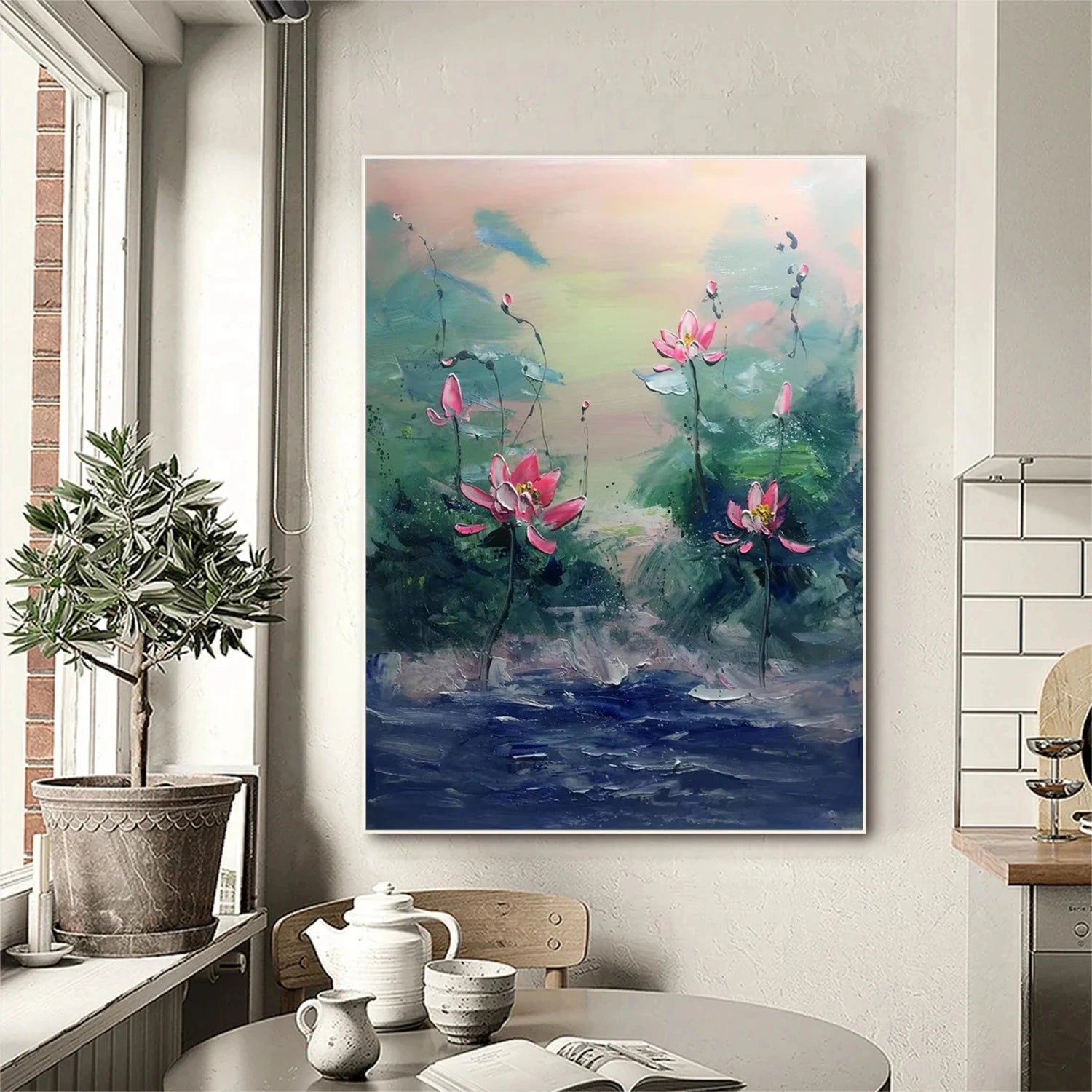 Beautiful Flower and Tree Painting #FT211 - Handmade Canvas Art for Home Decor, Living Room, Bedroom & Office Wall