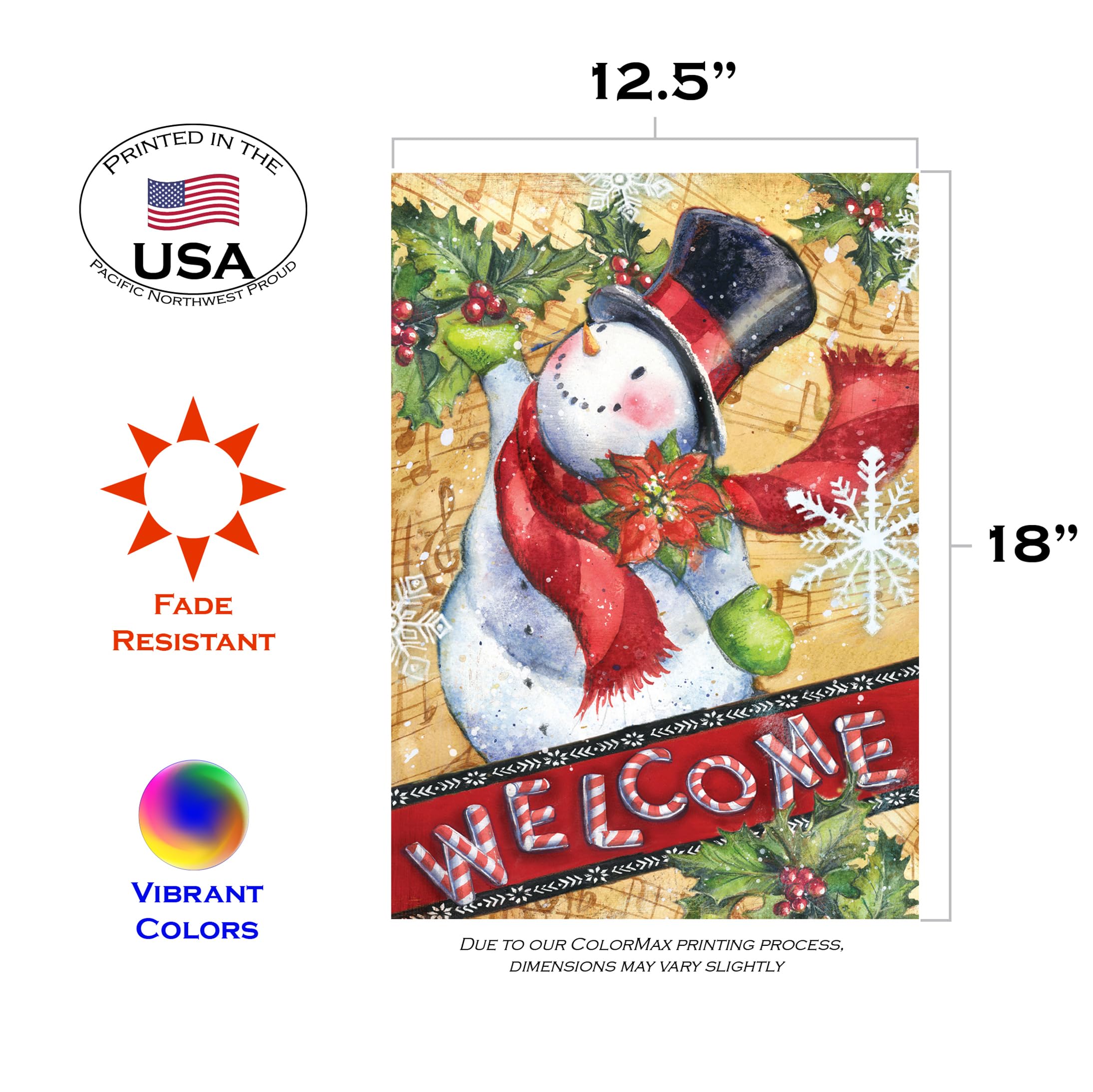 Toland Home Garden 12x18 Inch Double Sided Candy Cane Snowman Winter Flag - Outdoor Christmas Yard Decoration for House, Garden & Seasonal Festive Display