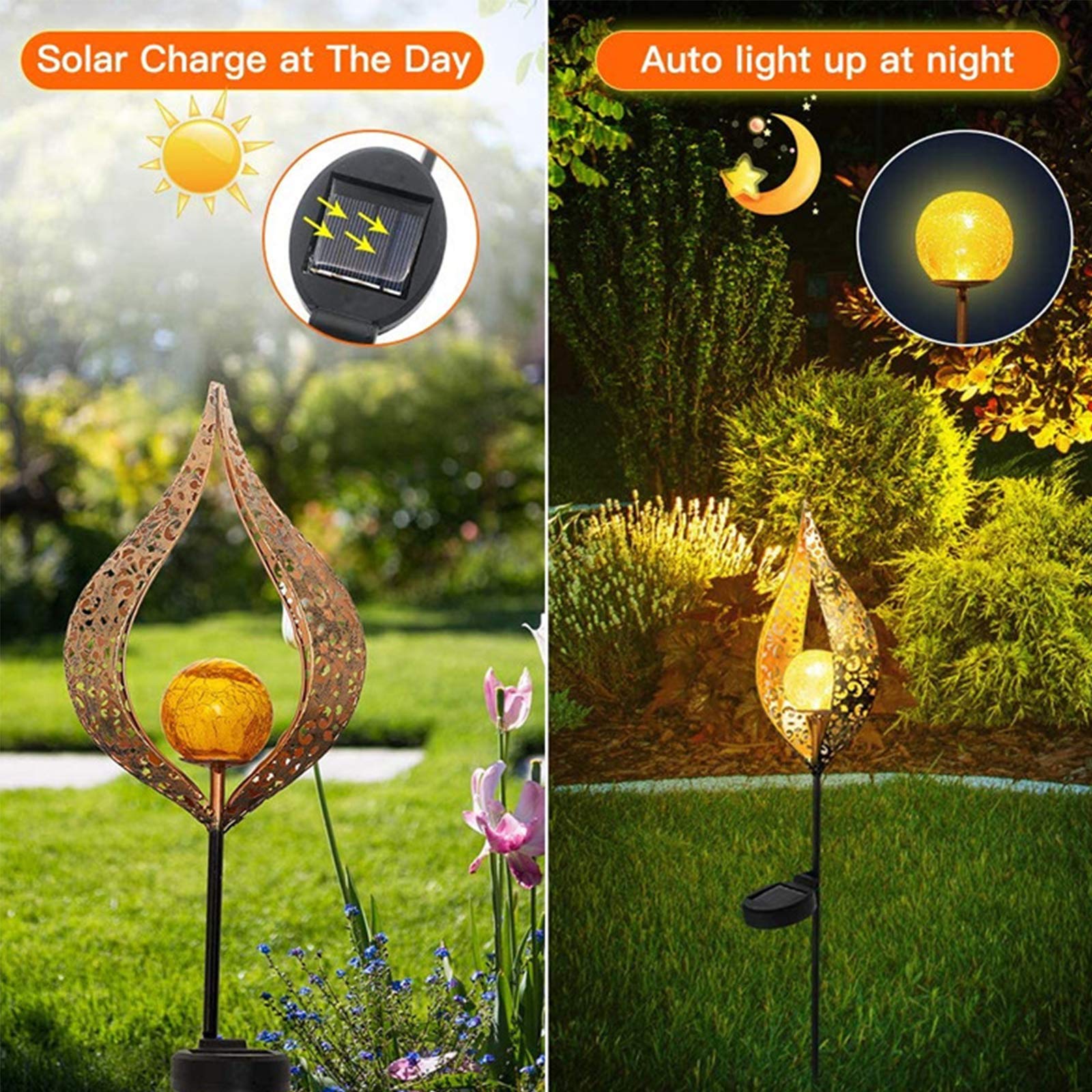 Solar Powered LED Outdoor Lights - Hollow Sun & Moon Shape Waterproof Garden Lights for Lawns, Patios, Parks | Perfect for Landscape Decoration, Pathway Lighting & Backyard Ambience