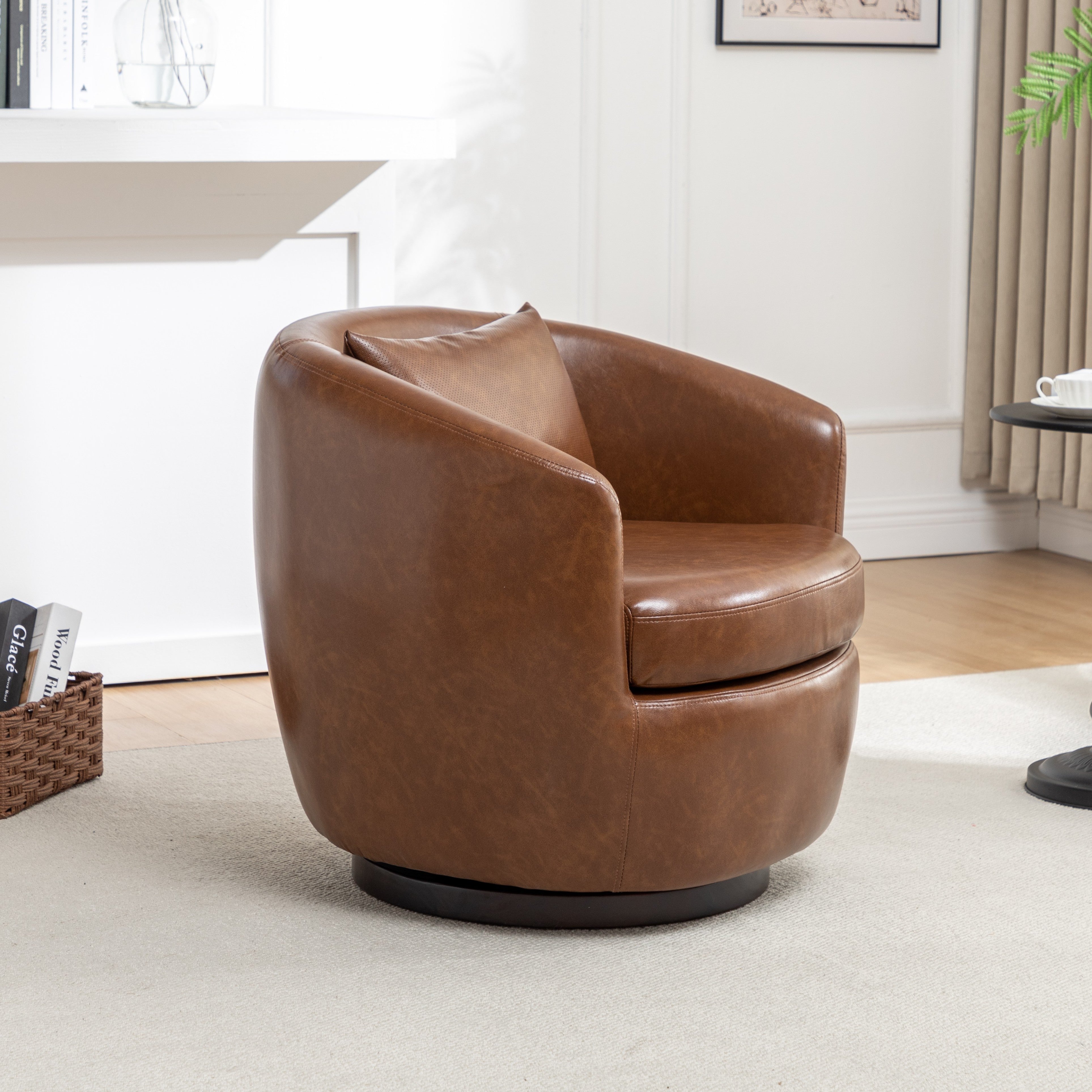 Roundhill Furniture Orenza Modern Faux Leather Swivel Barrel Accent Club Chair - Stylish Living Room Seating for Home Office & Lounge Areas