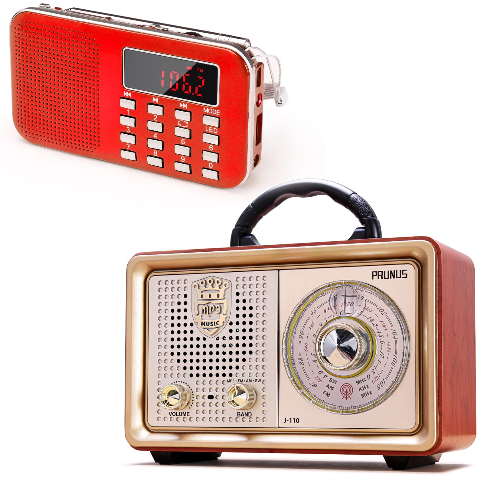 Vintage Retro Portable AM/FM Shortwave Radio with Bluetooth - PRUNUS Mini Digital Pocket Radio, MP3 Player, LED Flashlight, TF Card/USB Support - Perfect for Camping, Travel & Emergency Use